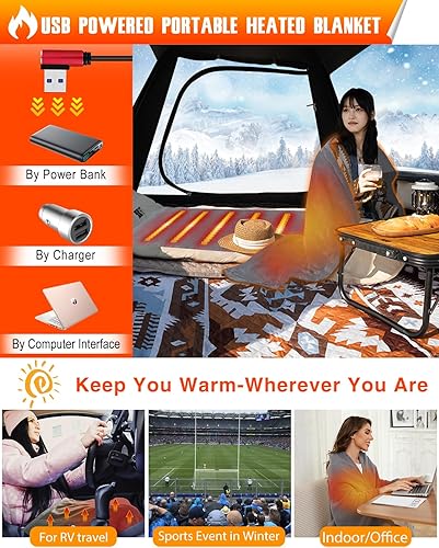 Miniatura 2 de NJDGF Manta térmica con pilas - Manta eléctrica portátil USB inalámbrica para acampar al aire libre