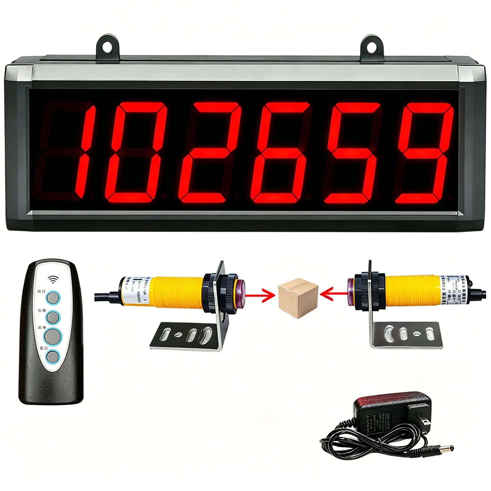 Enpvneer Large Digital Counter, Digital LED Counter Count Up To 999999, Sensor Distance 0-16.4FT, Power-Off Memory Function, For Conveyor Belts Automatic Counting