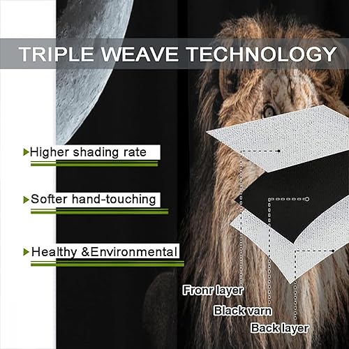 Miniatura 6 de Cortinas de león, luna brillante, pareja, león 3D, tratamientos de ventana de vida silvestre, sala de estar, dormitorio, cortinas opacas