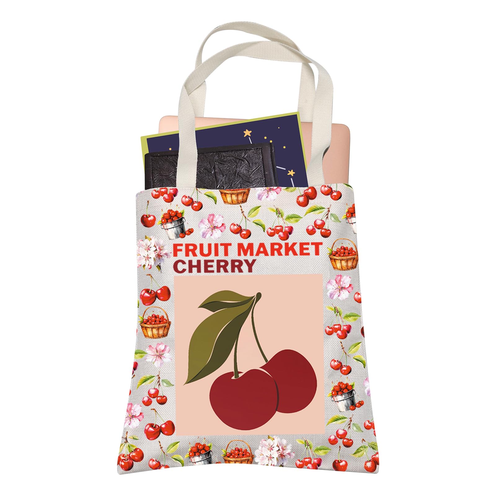 Cherry Fruit Lover Tote Bag Fruit Market Cherry Shopping Bag Women Cherrys Themed Gift (CHERRY)
