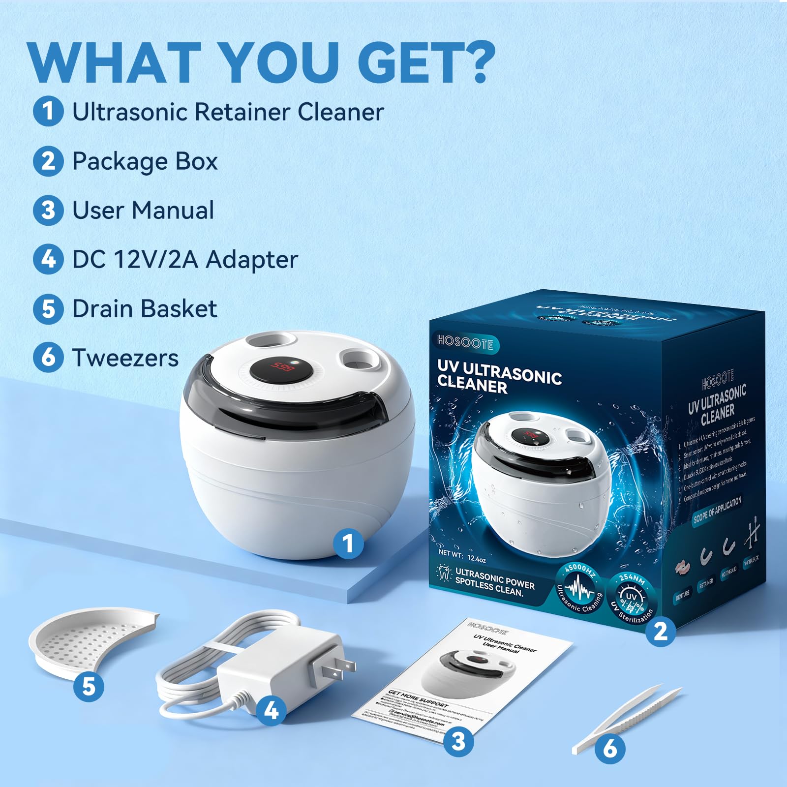 Dental Ultrasonic Retainer Cleaner Machine - Dental Cleaning Pod Protezy, Ochraniacz jamy ustnej, Aligner, Night Guard