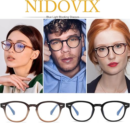 Miniatura 5 de NIDOVIX Gafas Retro Redondas de Bloqueo de Luz Azul para Hombres y Mujeres, Montura Vintage sin Prescripción para Lectura de Computadora