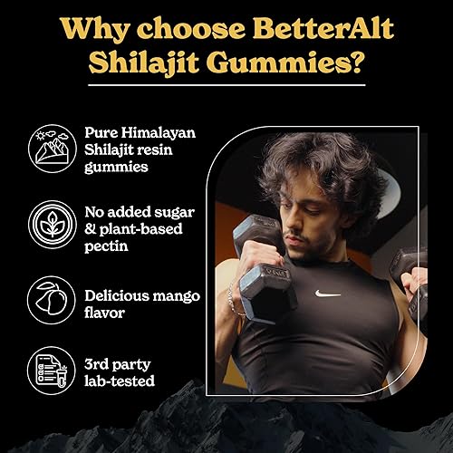 Miniatura 4 de Better Alt Gomitas Shilajit puras del Himalaya con Shilajit  Grado dorado de alta potencia  60 gomitas para impulso de energía y apoyo inmunológico,