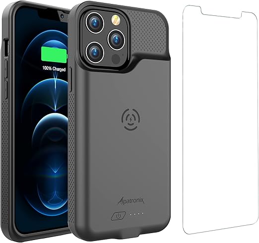 Alpatronix Battery Case for iPhone 14 Pro and iPhone 14 (6.1 inch), Strong Slim Portable Protective Extended Charging Cover with Wireless Charging, Apple Pay, CarPlay (BX14Pro) – Black