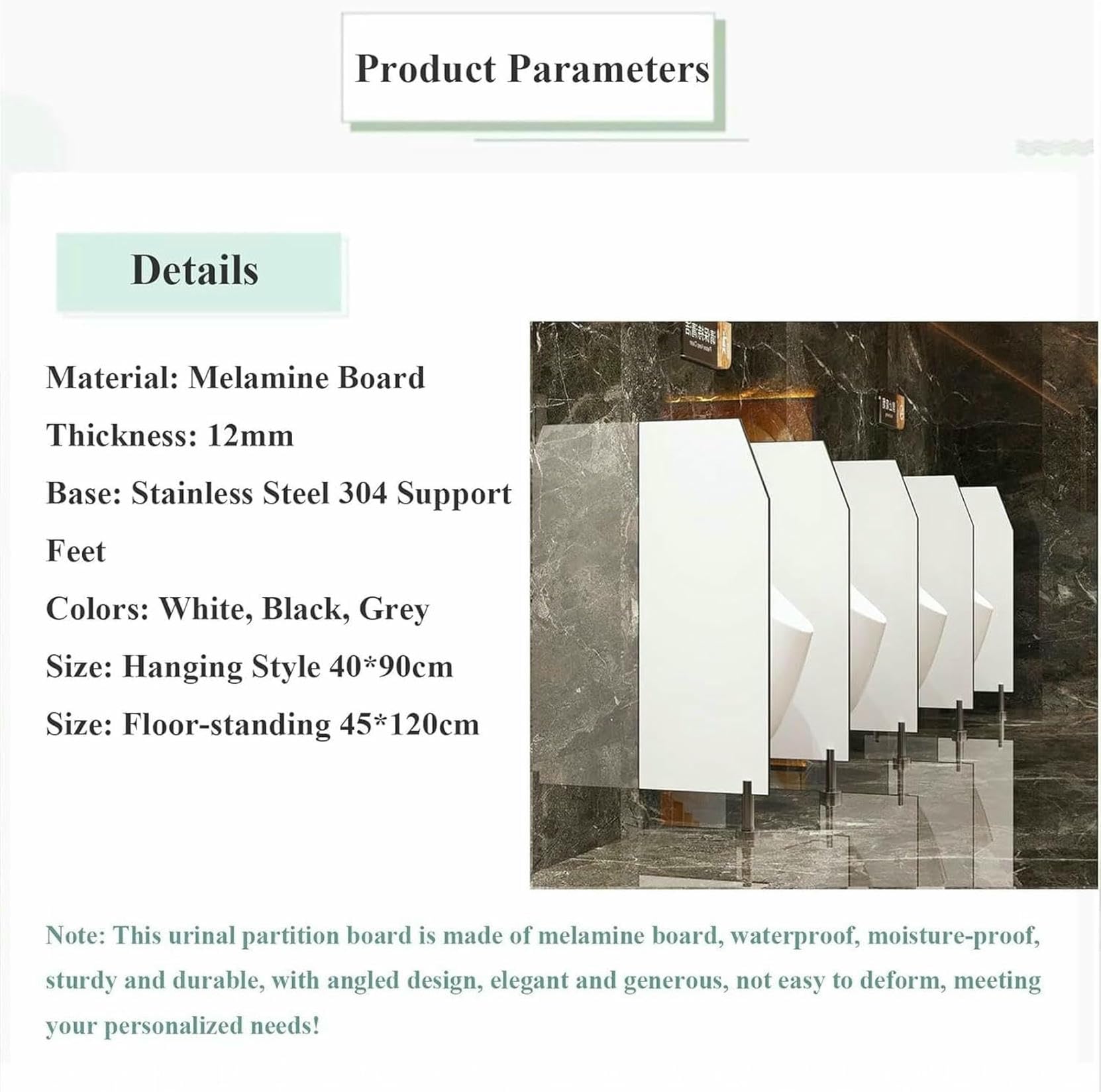 Mampara divisoria para urinario con herrajes de Acero Inoxidable, Separador de Pared para privacidad en baños públicos, Deflector de urinario Duradero y Funcional.