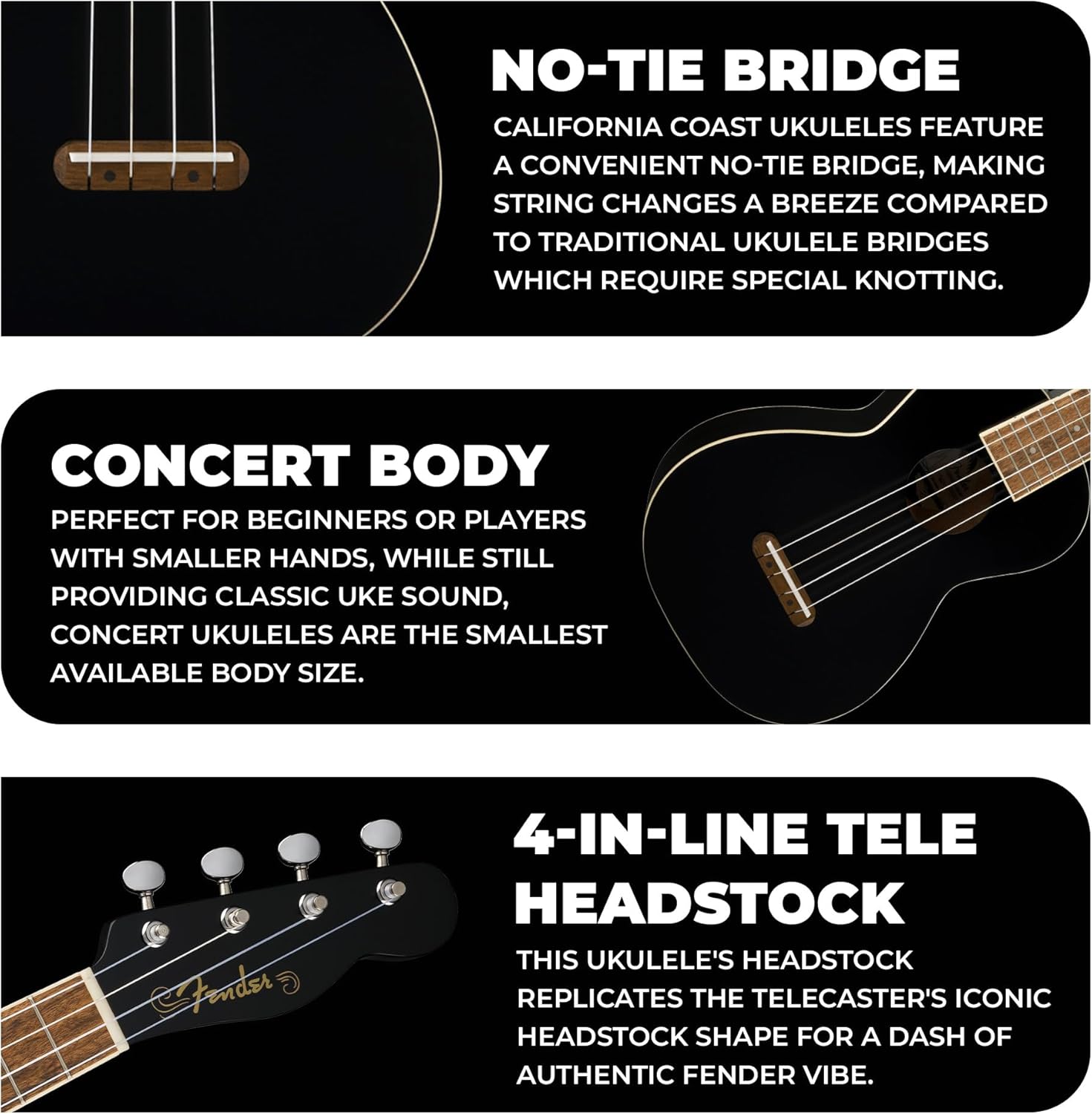 Fender Monterey Concert Ukulele - Black
