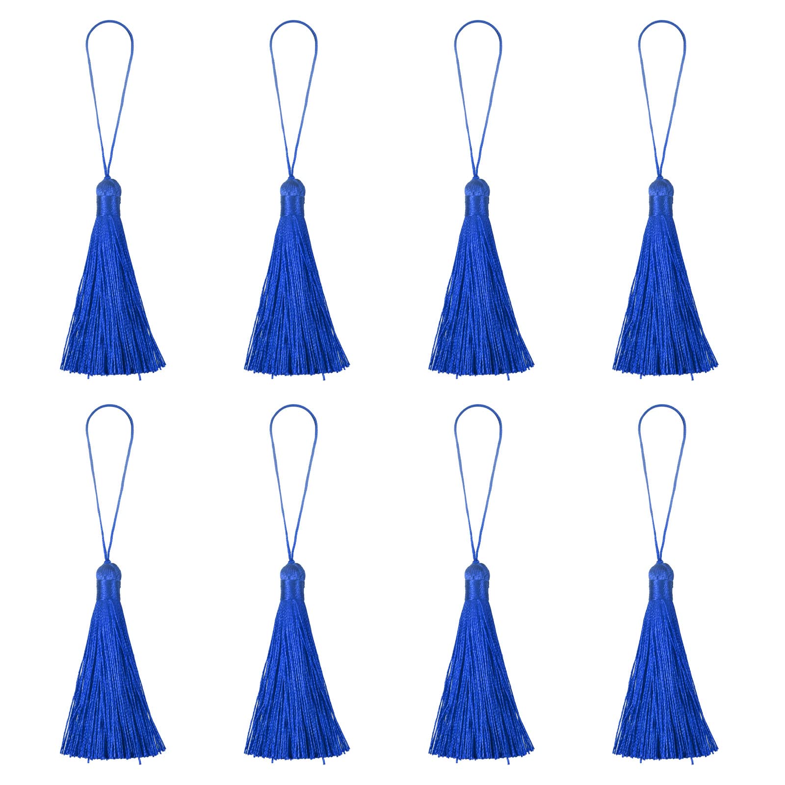 8 Glands Soyeux Bleu Saphir - 6.5 Pouces, Pour Signets, Porte-clés, DIY (Polyester)