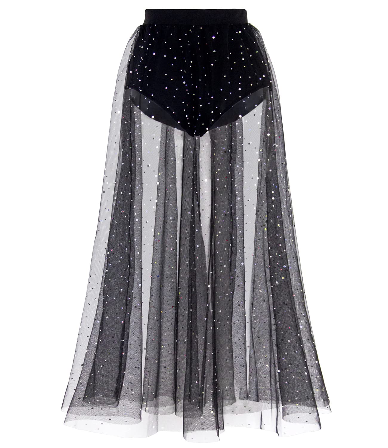 Women's Sheer Mesh 2 in 1 Glitter Sequin Elasticized High