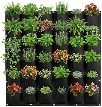 WFIST Vertical Hanging Planter Bag, Breathable Felt Wall Garden Planter with Metal Grommets, Indoor/Outdoor Space-Saving Herb & Flower Growing Pouch 36-Pocket
