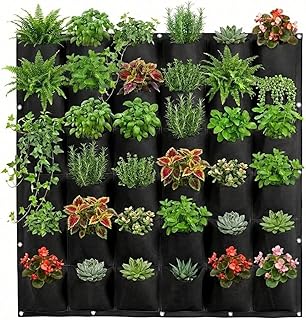 WFIST Vertical Hanging Planter Bag, Breathable Felt Wall Garden Planter with Metal Grommets, Indoor/Outdoor Space-Saving Herb & Flower Growing Pouch (36-Pocket)