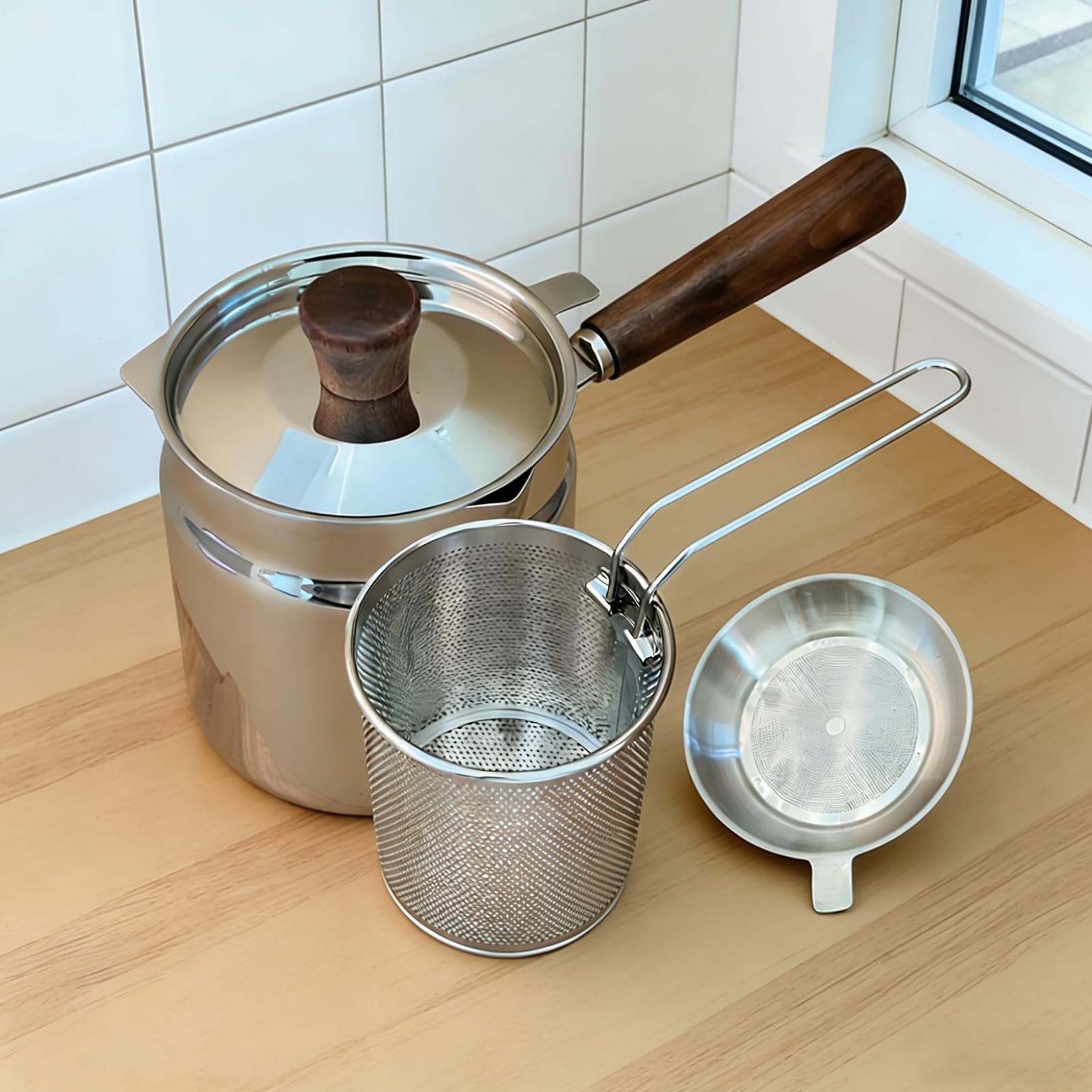 Olla Freidora Cacerola de Gran Capacidad con Cesta y Colador de Acero | Olla Para Freír Para Cocinar en Casa Patatas Fritas Pescado Palomitas Alimentos
