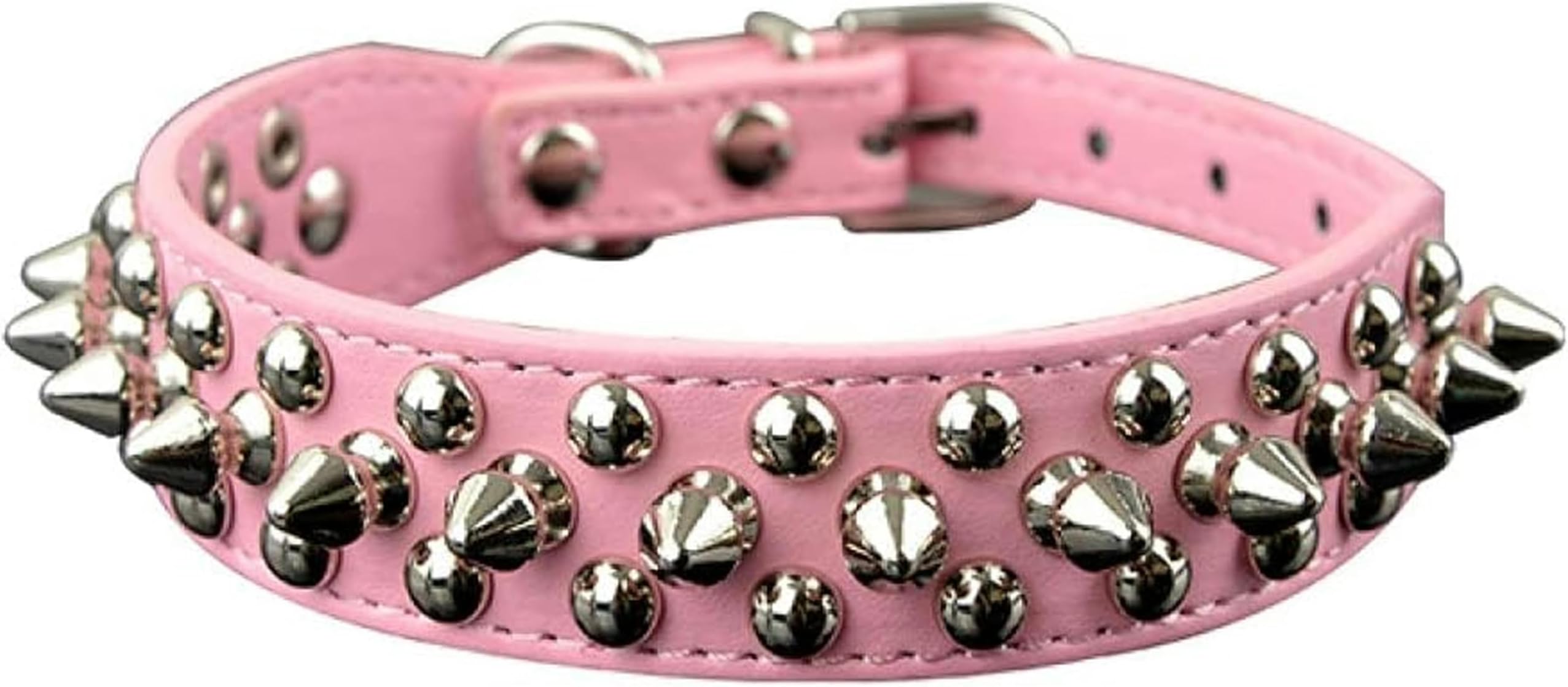 9 Colors 2.5cm Width PU Leather Pet Collar Round Spikes Studded Dog Collars for Small Medium Dogs XS/S/M/L,green,xs-Pink-xs