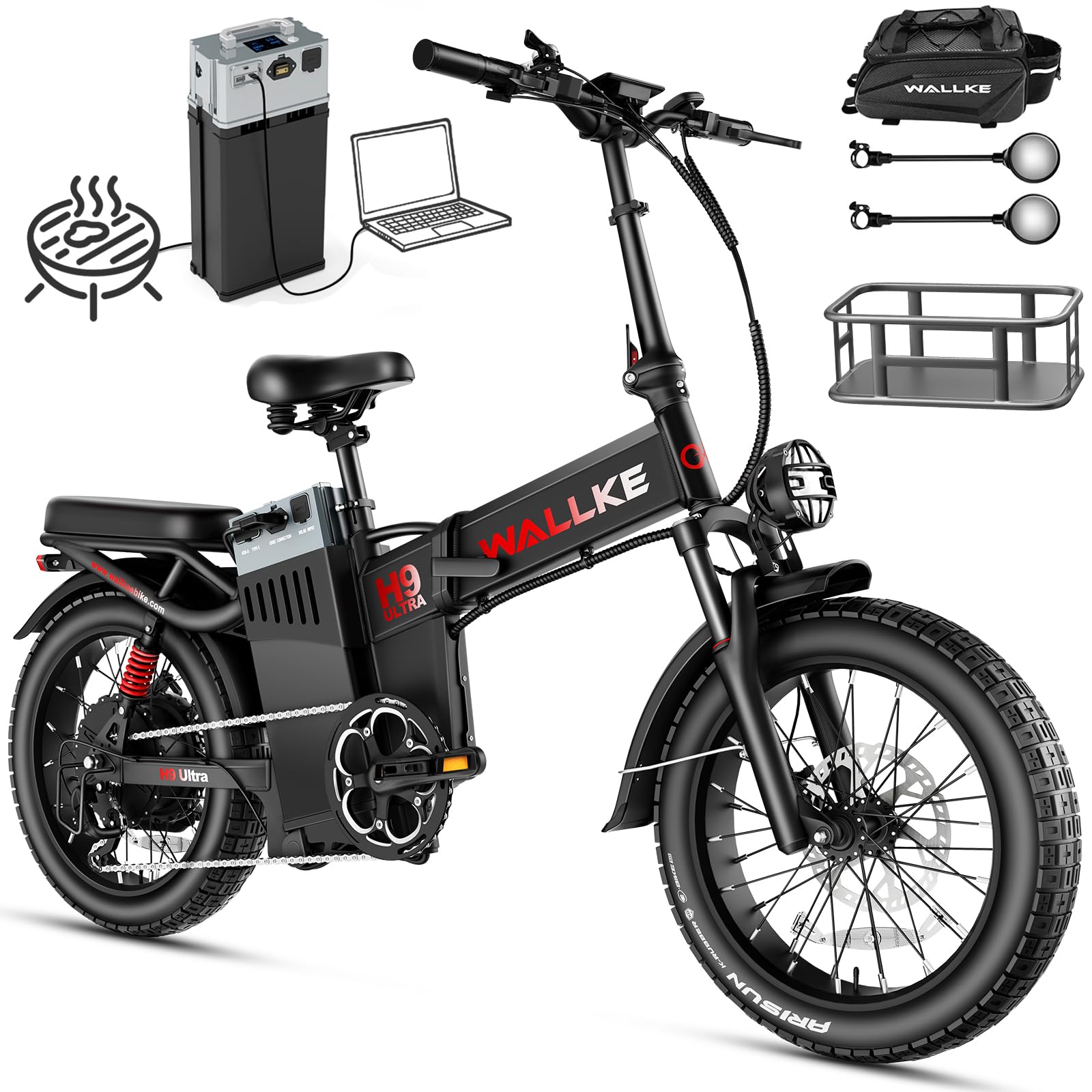 Wallke H9 Ultra 5000W Electric Bike with 2640Wh Power Hub, 48V 55Ah Removable Battery, 105NM Torque &amp; 40MPH Fast Ebike for Adults, ARISUN All Terrain Fat Tire for Camping Commute, UL2849 Certified