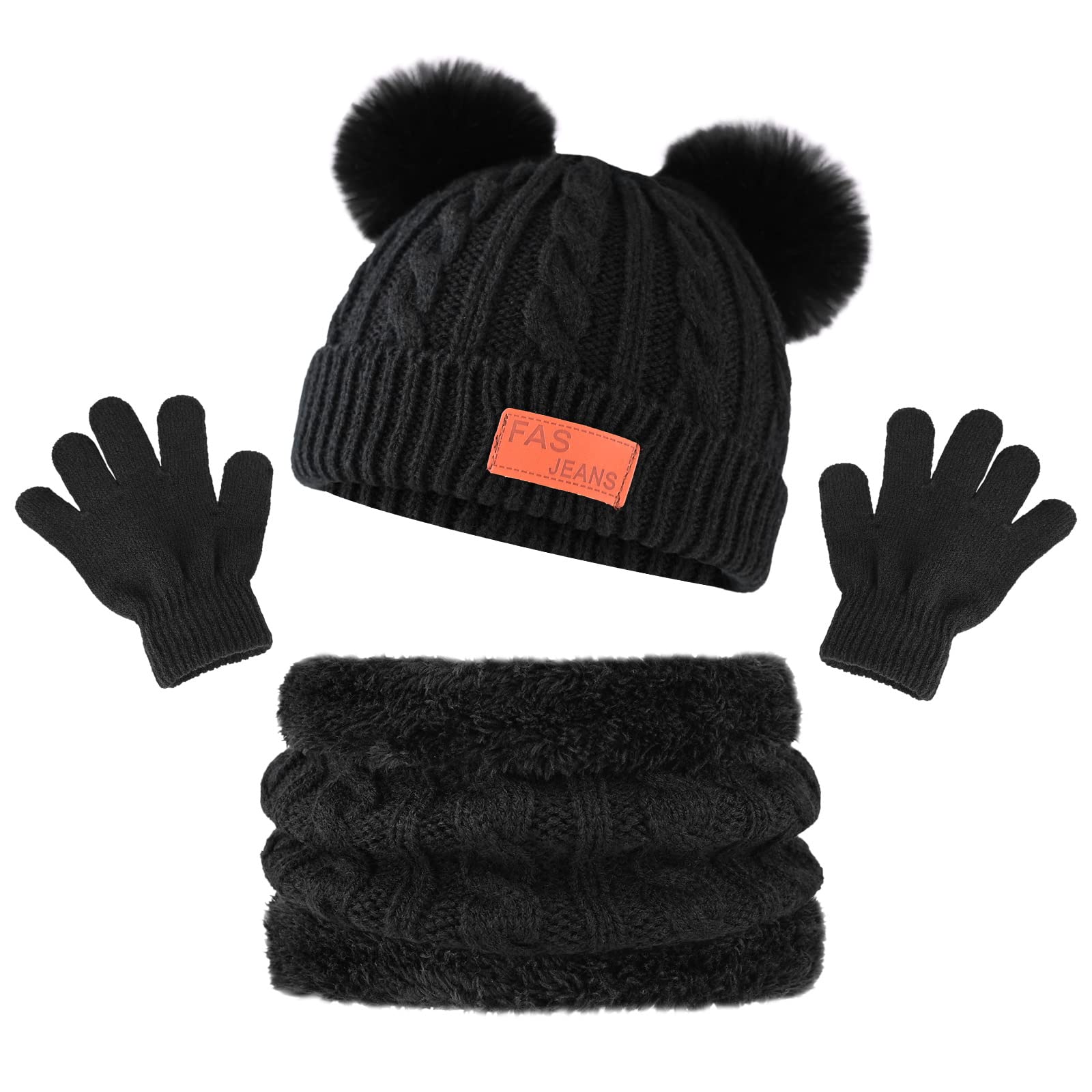 Bekecidi Dziecięca czapka, szalik, rękawiczki, zestaw zimowych czapek, czapka beanie, ciepła czapka z dzianiny, szal pętelkowy, czapka i rękawiczki, dla małych dzieci, zestaw dla chłopców i