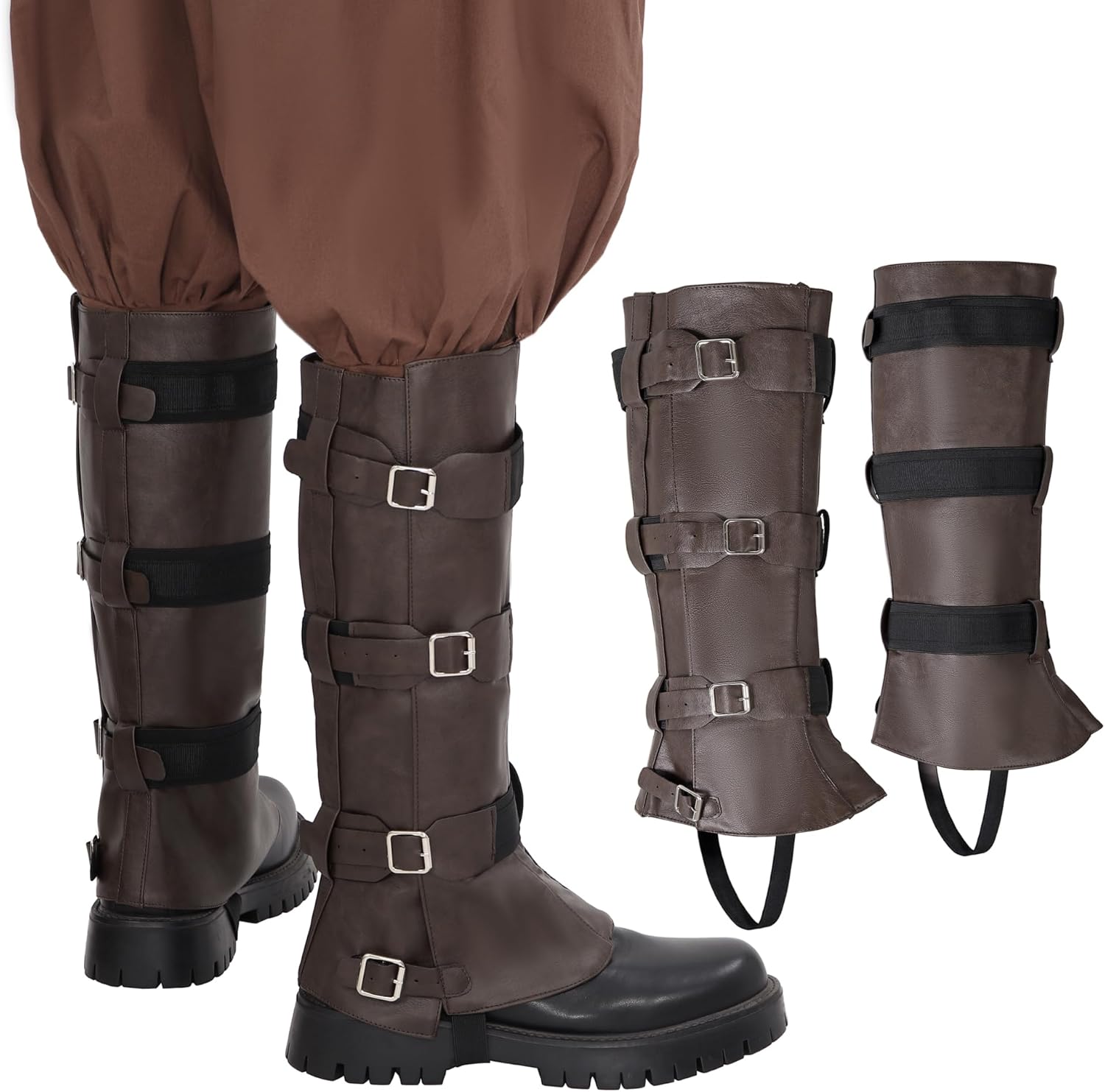 PROCOS Medieval Boots Cover Men Pirate PU Leather Leg Armor Guard Renaissance Mens Costume Cosplay