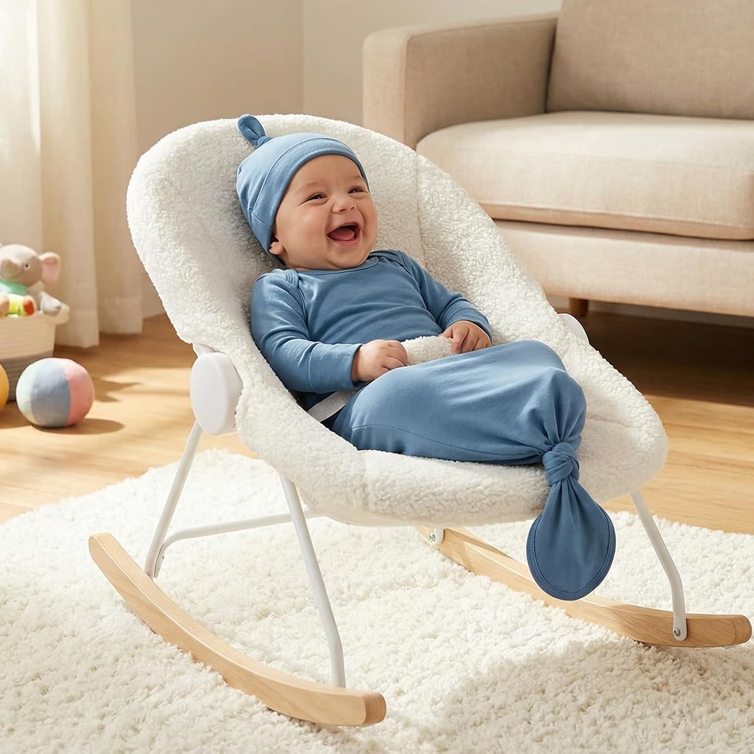 Baby Newborn Knotted Gown 0-6 Months, Super Soft Infant Long Sleeve Sleepwear for Girl and Boy, Baby Coming Home Hospital Outfit with Hat Set Blue - Image 3