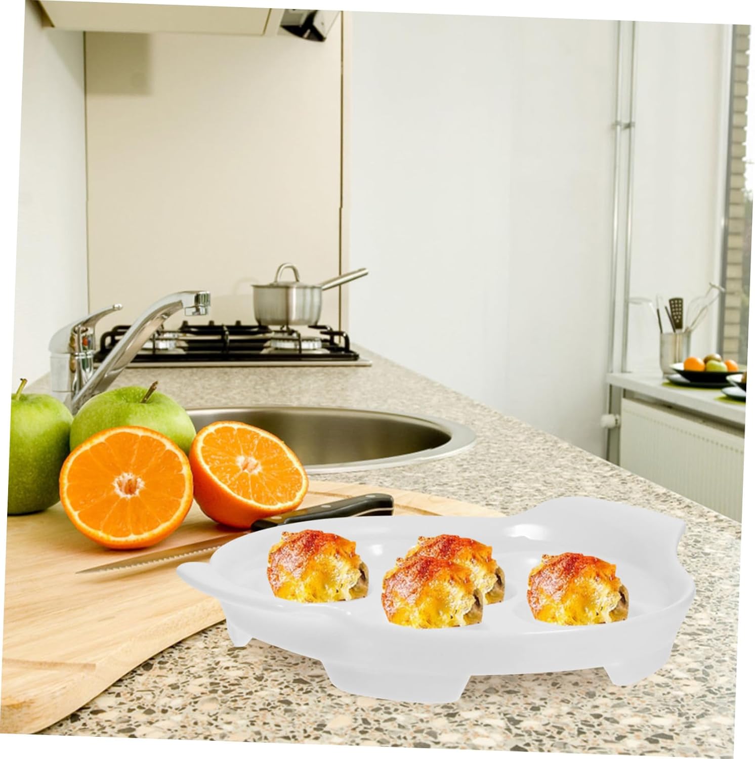 Alipis 4Pcs Ceramic Escargot Dish with Design Baking Plates for Snails and Octopus Balls Double Ears for Family Gatherings and Restaurants