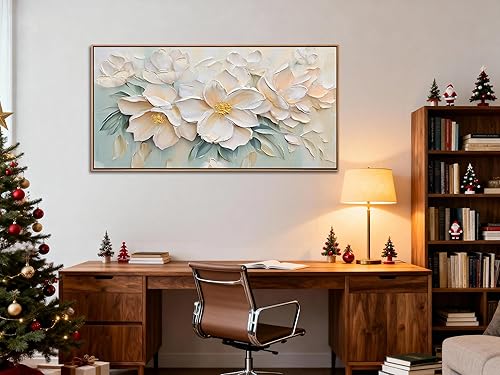 Miniatura 4 de Anolyfi Lienzo grande con diseño de flores enmarcadas, arte para pared, moderno, estético, elegante, rosa claro, abstracto, floral, paisaje, pintura