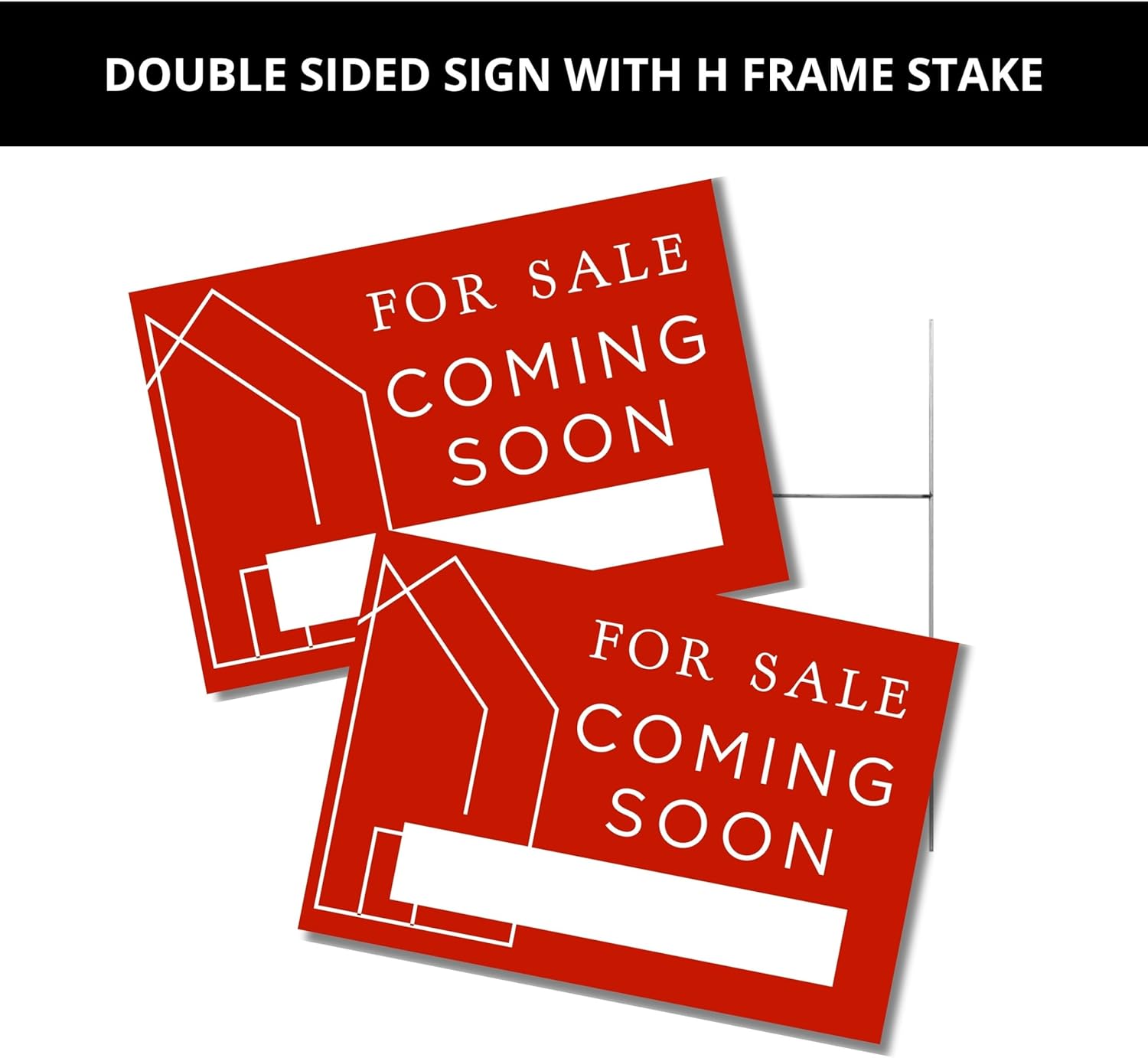 Coming Soon Real Estate Sign for Home | 12 x 17” Yard Sign with H Frame Stake Home Double Sided Open House Realtor For Sale by Owner Classy Red White Minimalist Modern