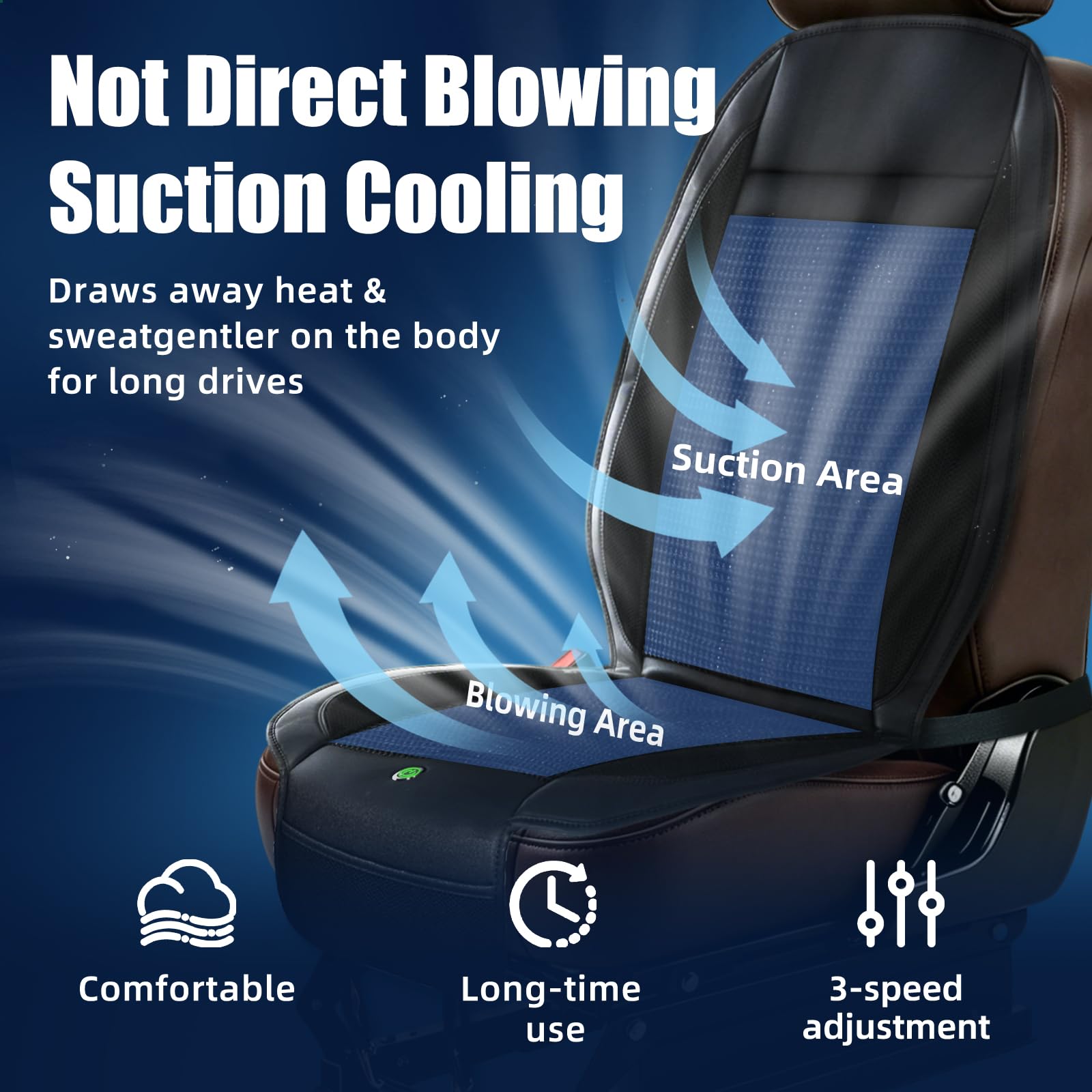 Funda de asiento de coche con ventilación de 3 velocidades para succión con seda de hielo transpirable