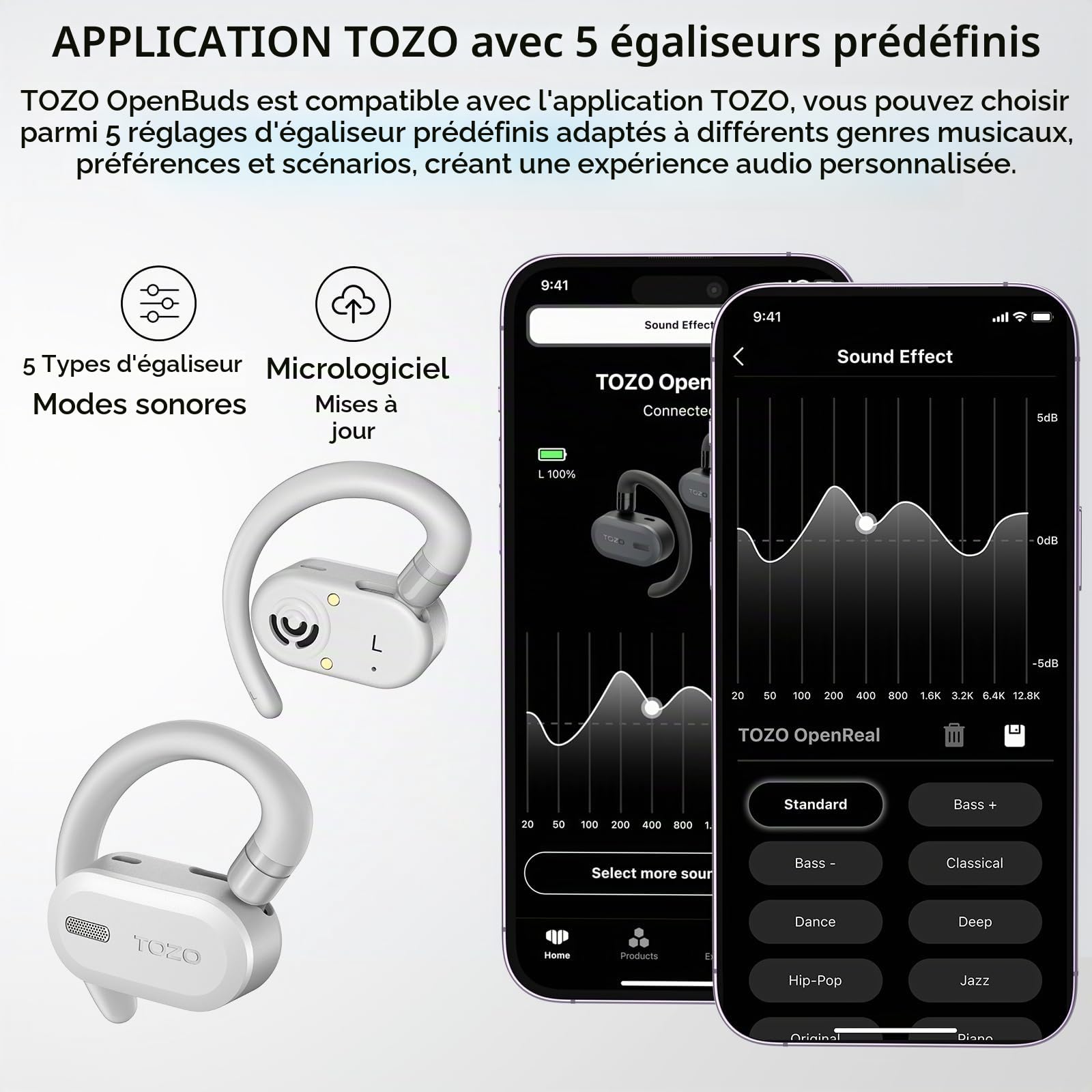 TOZO O2 Écouteurs Bluetooth sans Fil Sport à Réglage Multi Angles 42H | Basses Profondes, Crochet Pliable et Comfort, Appels Cristallins, Idéal pour le Sport, la Conduite et le Travail