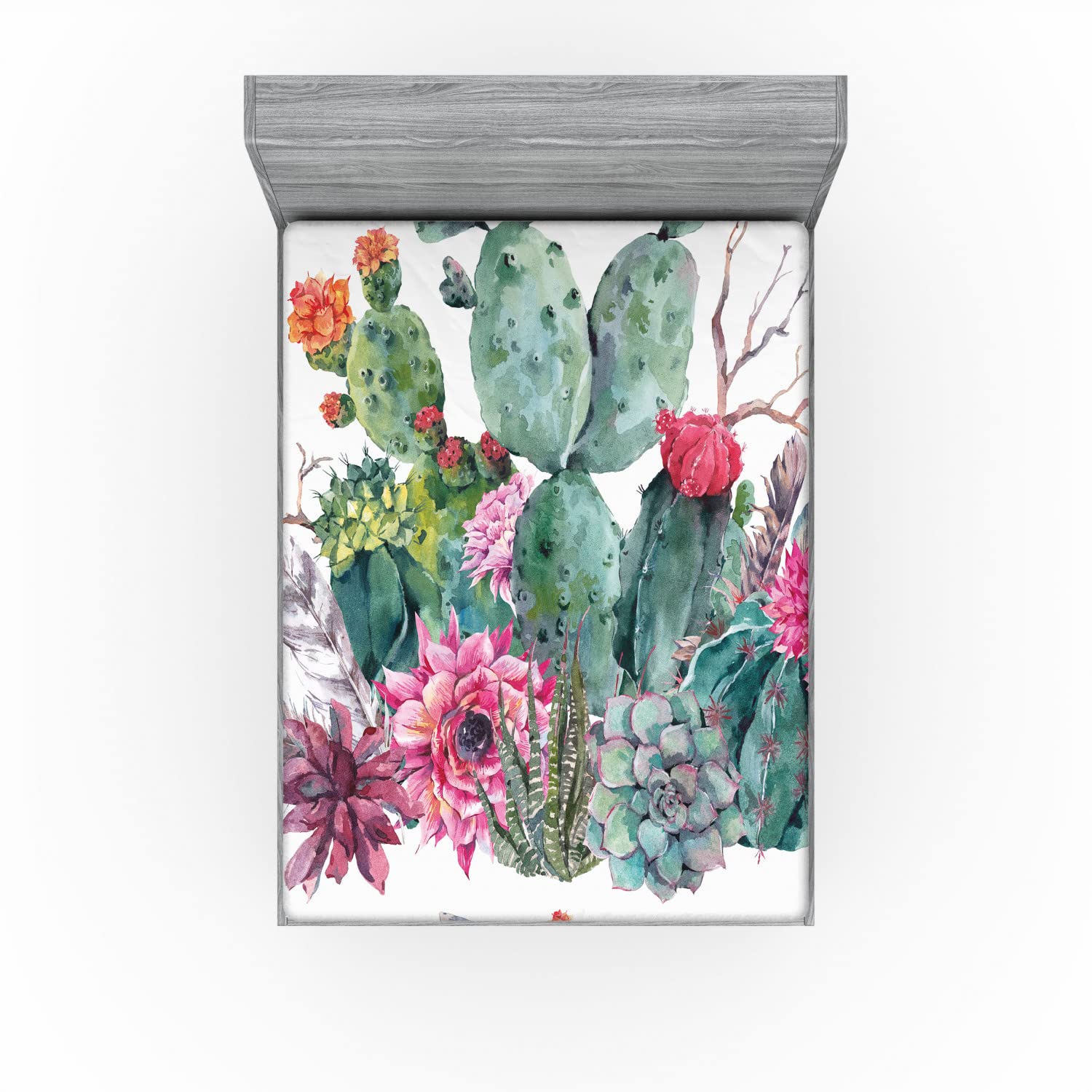 Ambesonne Cactus 2 Pack Fitted Sheet, Bouquet in Boho Style Arrow, Bed Cover All-Round Elastic Deep Pockets 2 Pieces, Package Contains 2 California King Fitted Sheets, Pink Green