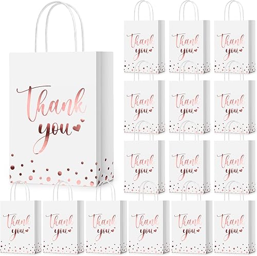 PerKoop 60 bolsas de regalo de agradecimiento a granel de papel dorado con asa para negocios, compras, bodas, baby shower, recuerdos de fiesta (oro