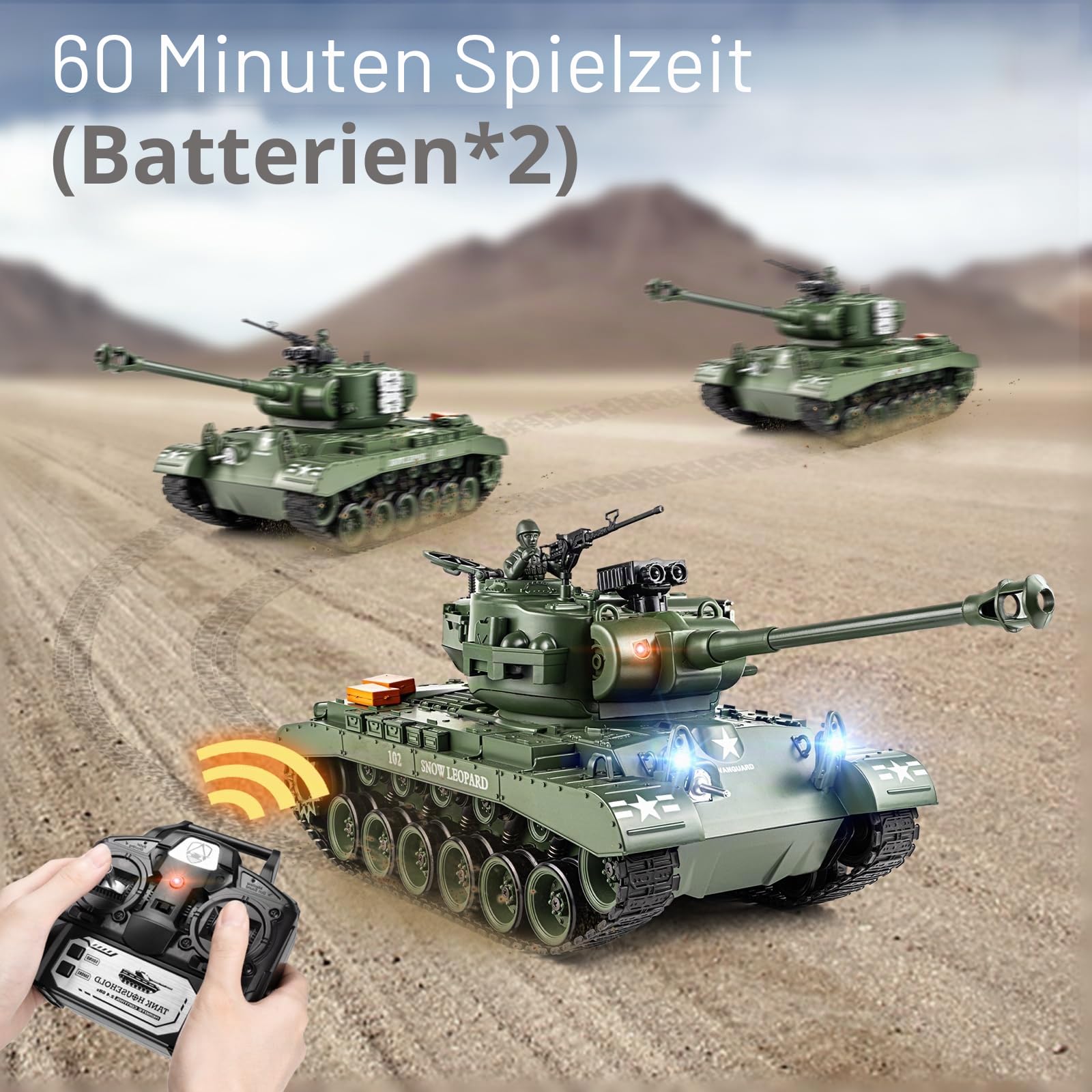 RC Panzer 1:18 US M26 Armeegrün, Panzer Ferngesteuert mit Schussfunktion | 2.4GHz Panzer Ferngesteuert mit Licht und Sound，WW2 Panzer Modell der Airsoft-BBS für Erwachsene und Kinder
