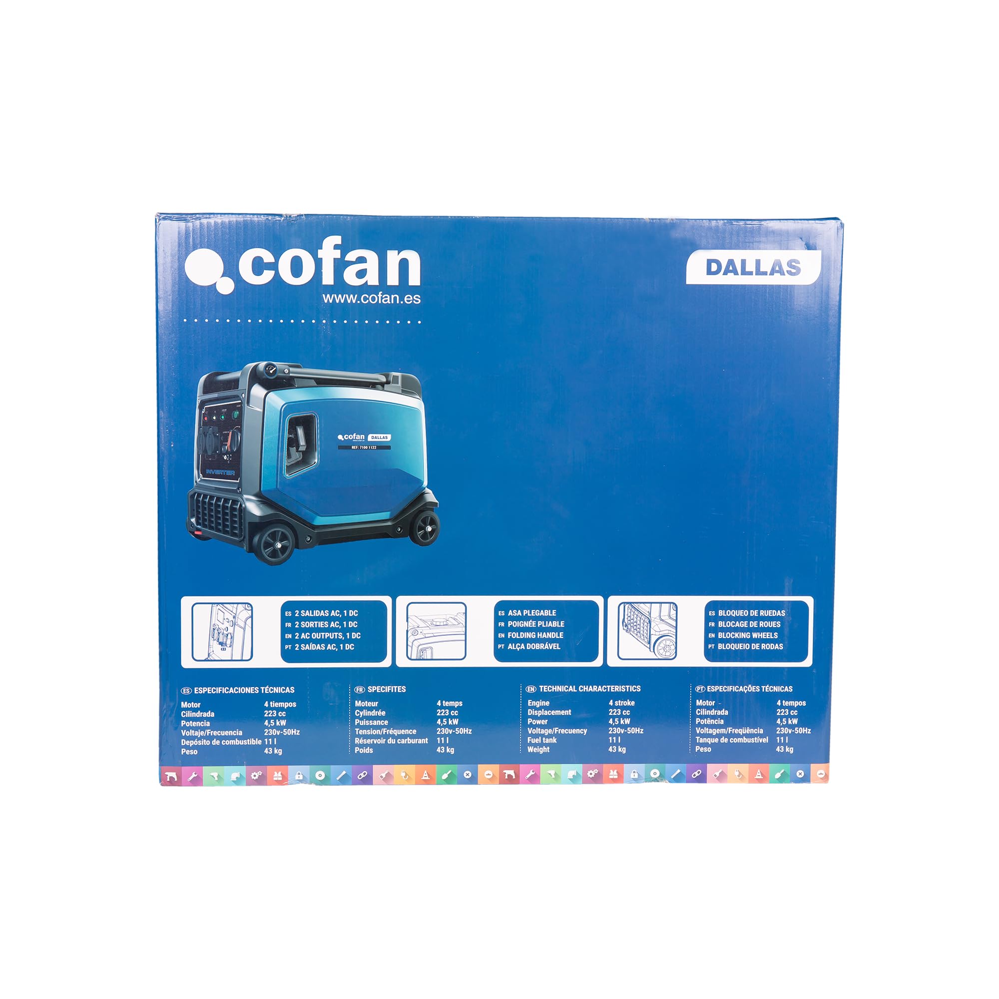 Cofan Generador de gasolina | Potencia máxima: 3,8 kVA | Motor de 4 tiempos | Generador inverter portátil | Autonomía de 5,7 horas | 223 cc