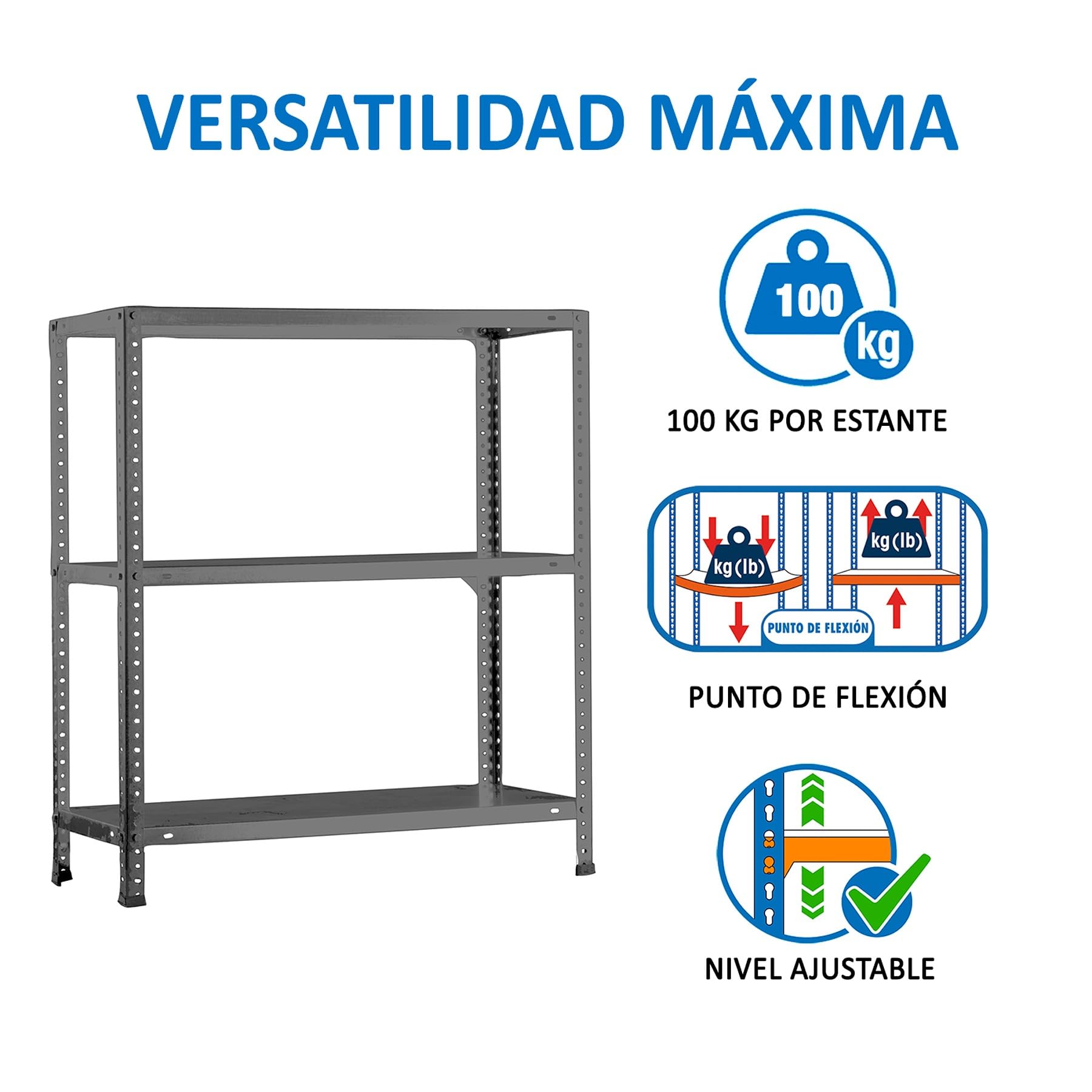 Simon Rack Scaffale Metallo Garage, 3 Ripiani, 100 kg di Punto di Flessione, 900x1000x300 mm, Con Viti, Scaffale Garage, Grigio - Comfort
