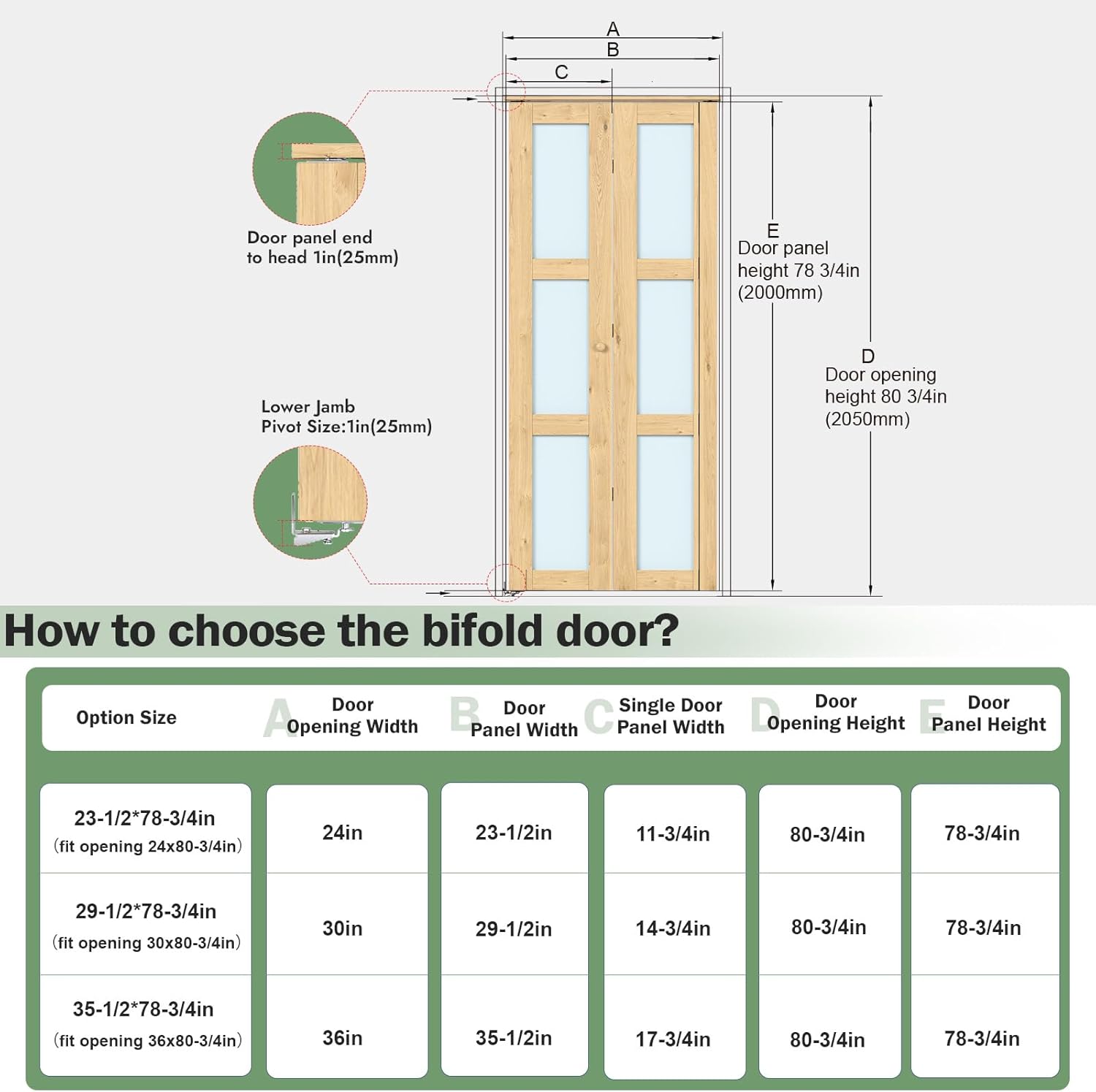 Bifold Doors for 24"×80" Opening, Sliding Interior Tempered Frosted Glass Closet Folding Barn Door with Concealed Hardware Kit Included, 3-Panel Frosted Glass, Preassembled Door, DIY staining