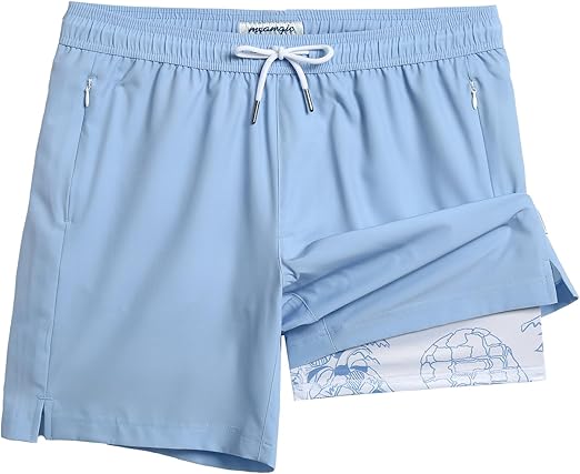maamgic 7 Inch Mens Swim Trunks with Compression Liner Board Shorts with Zippered Pocket Bathing Suit for Beach Vacation
