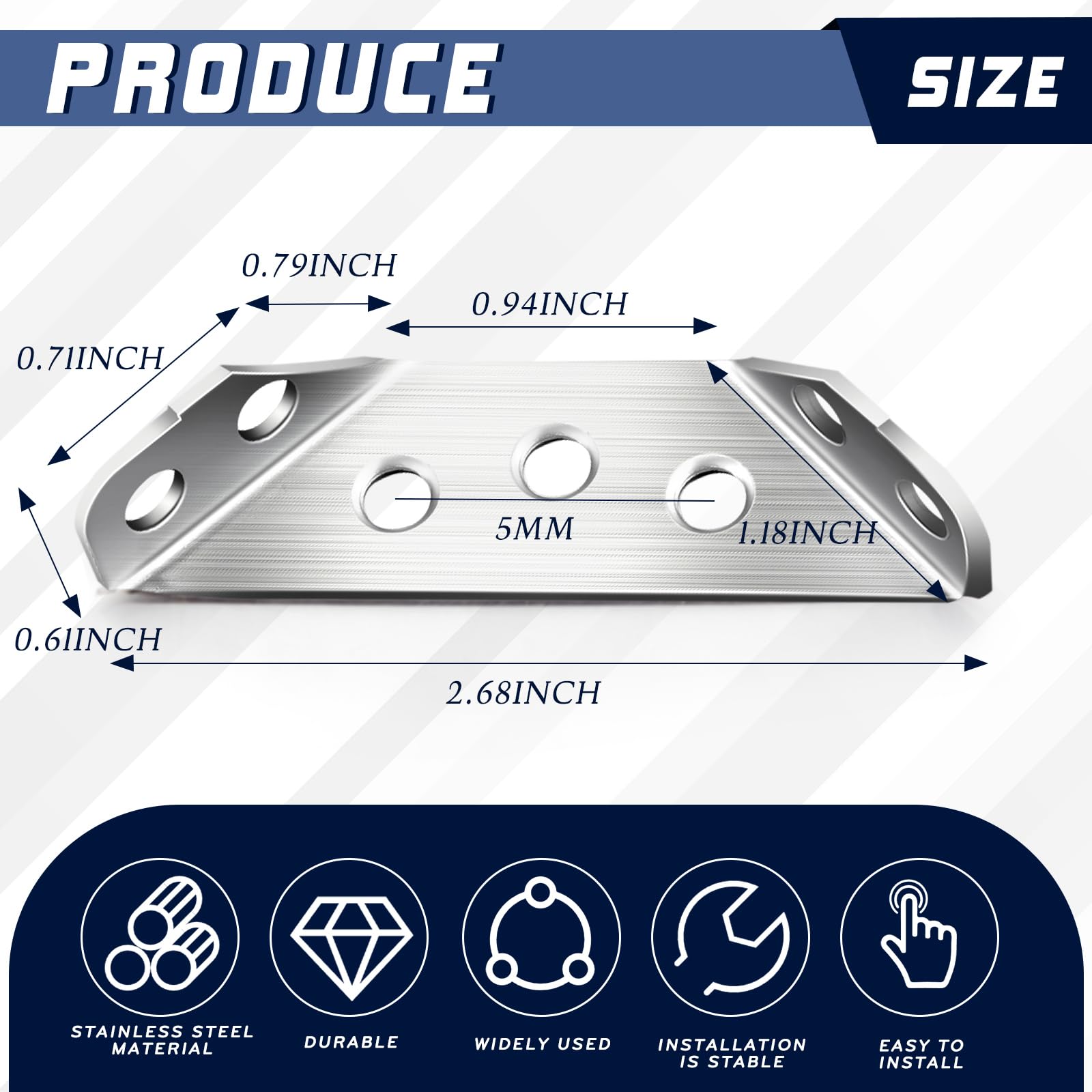 Yaocom 80 piezas de soporte de esquina triangular multifunción de acero inoxidable universal para muebles, soporte de esquina en ángulo con tornillos, conector de fijación de ángulo, marco de soporte