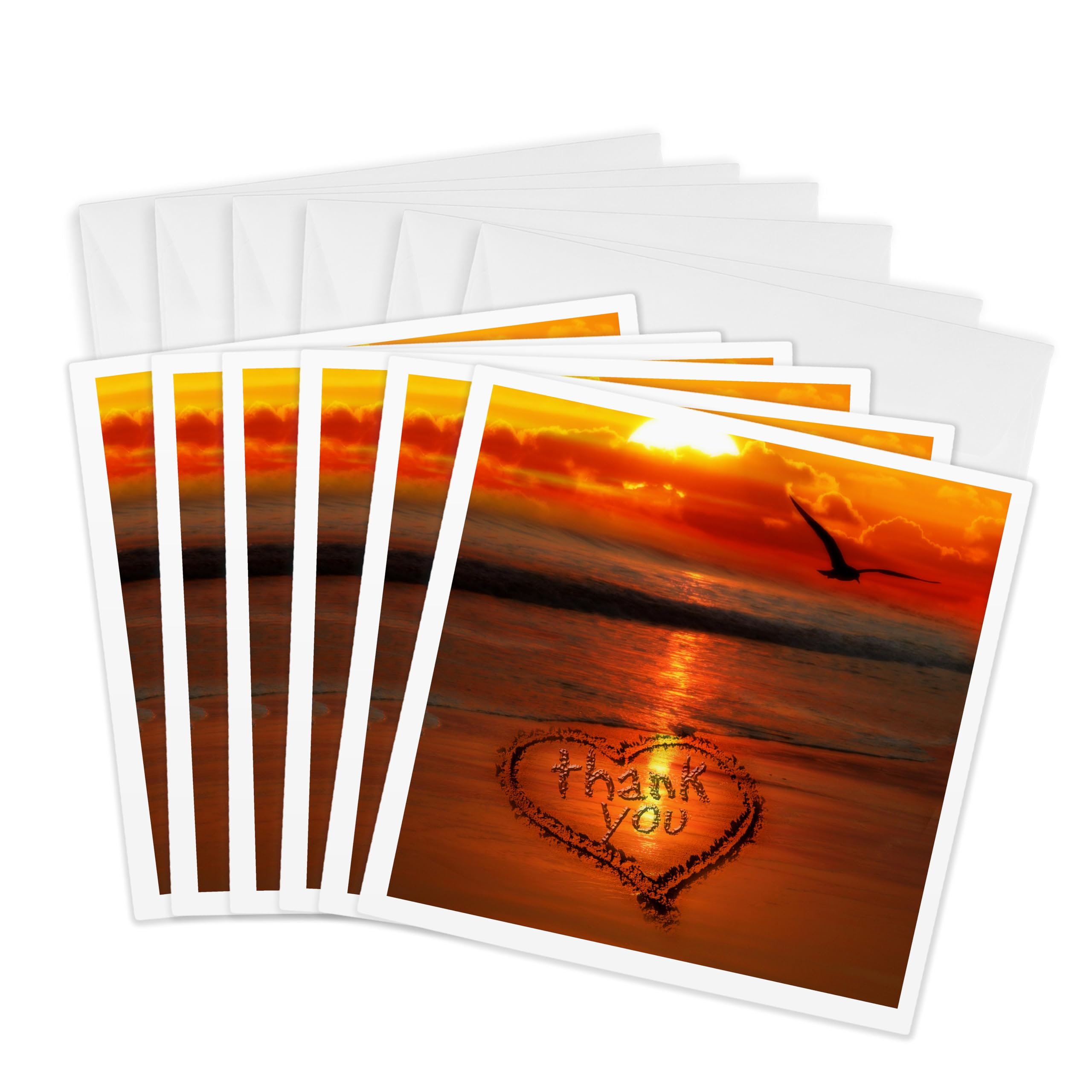 3dRose gc_21794_1 6 x 6-Inch "Thank You Heart in The Sand" Greeting Card (Pack of 6)