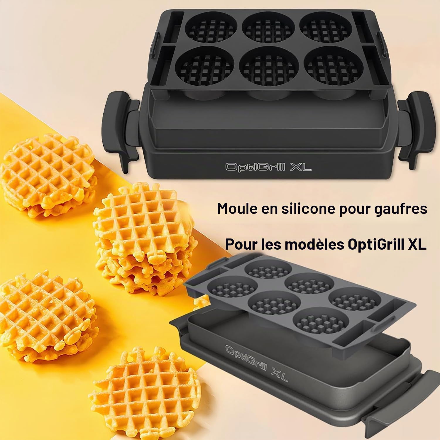 Plaques Gaufres Accessoires Compatible avec Optigrill XL, Insert Gaufrette pour Tefal OptiGrill Elite, Plus, Insert de Plat à Cuisson en Silicone pour Gaufres Belges 4 en 1 2 en 1