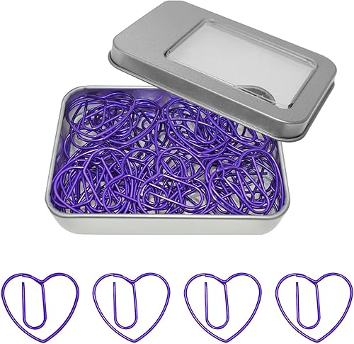 Clips de papel con diseño de corazón, color morado, idea de regalo (morado, paquete de 50)
