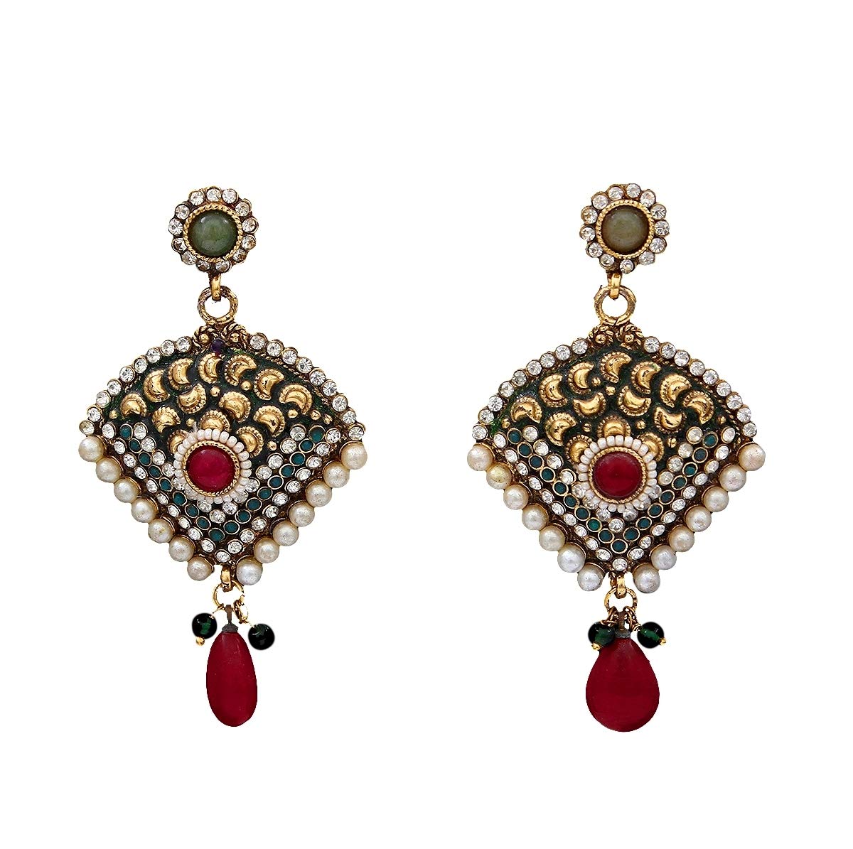 Gemas de latón chapado en oro ruby CZ y perla accesorio mujer elegante 3