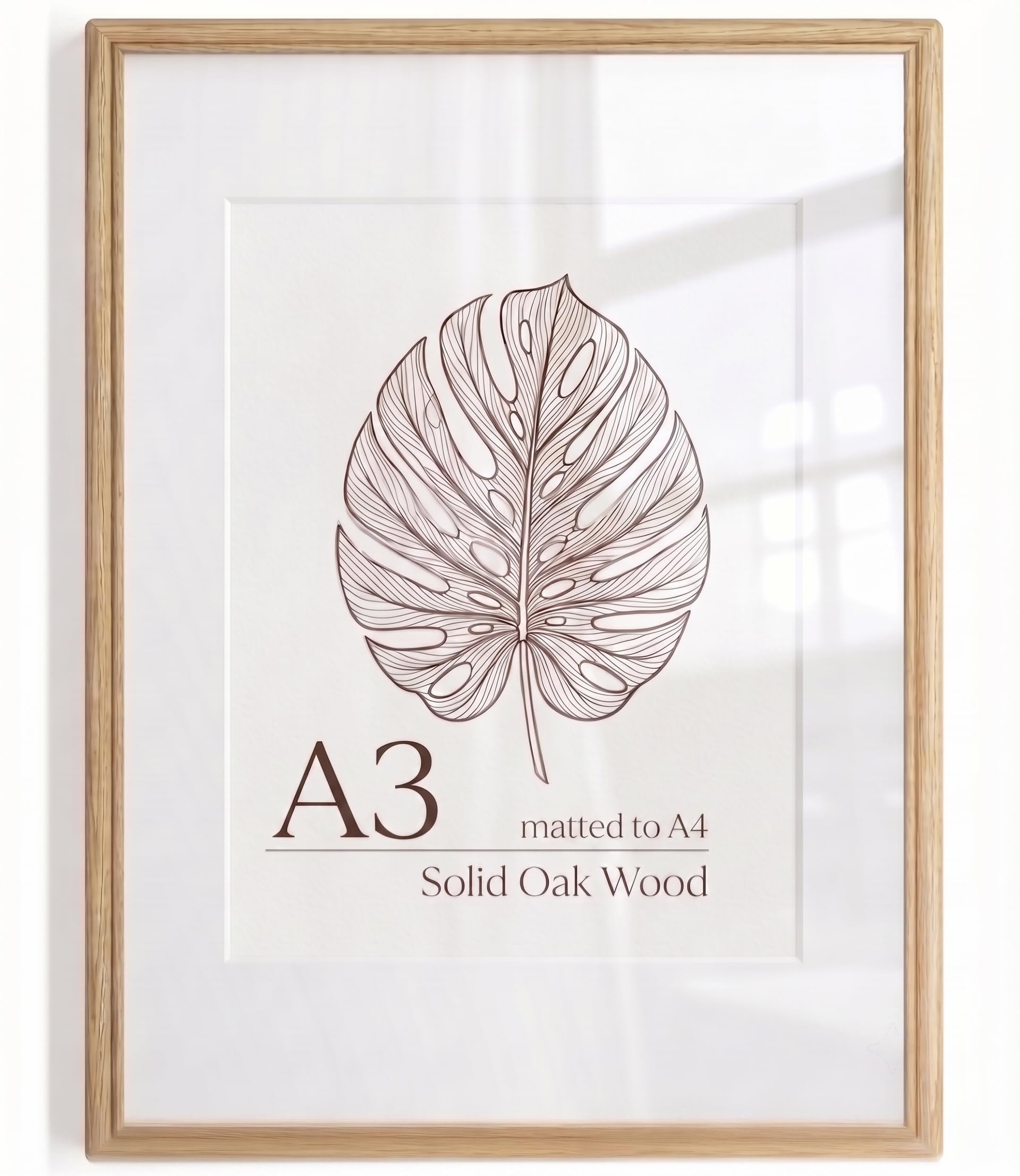 KovaScape A3 Picture Frame, Solid Oak Wood Frame, Double Arc Round Corner Hand Craft Poster Frame, A3(297x420mm) Matted to A4, A3(297 by 420mm) Frame with HD Real Glass,Wall Display,Pack of 1