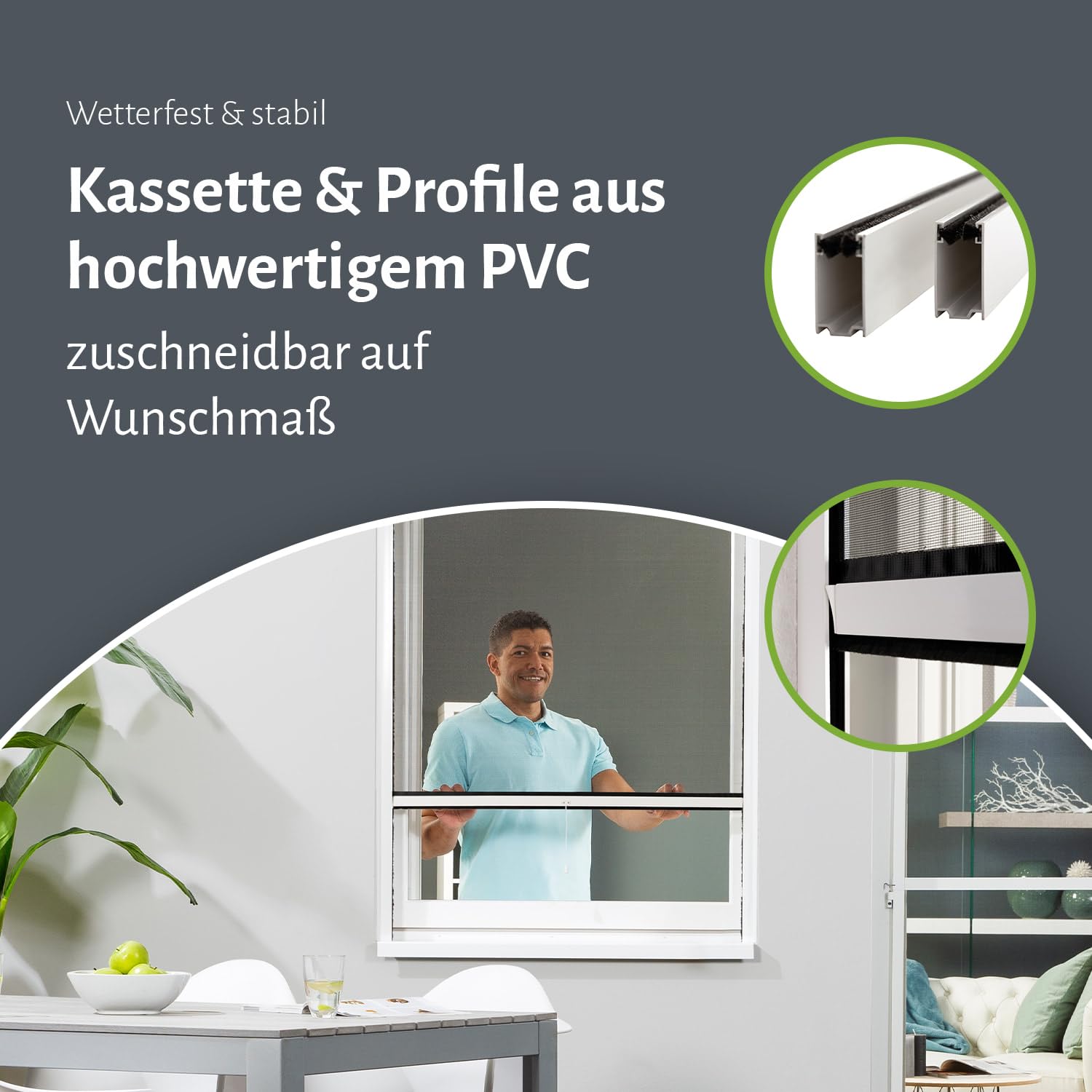 empasa Insektenschutz Rollo Fenster CLASSIC Fliegengitter Mückenschutz ausziehbar, aus PVC und schwarzem Fiberglas, Selbstbausatz, individuell kürzbar, Größe:60 x 80 cm, Farbe:weiß
