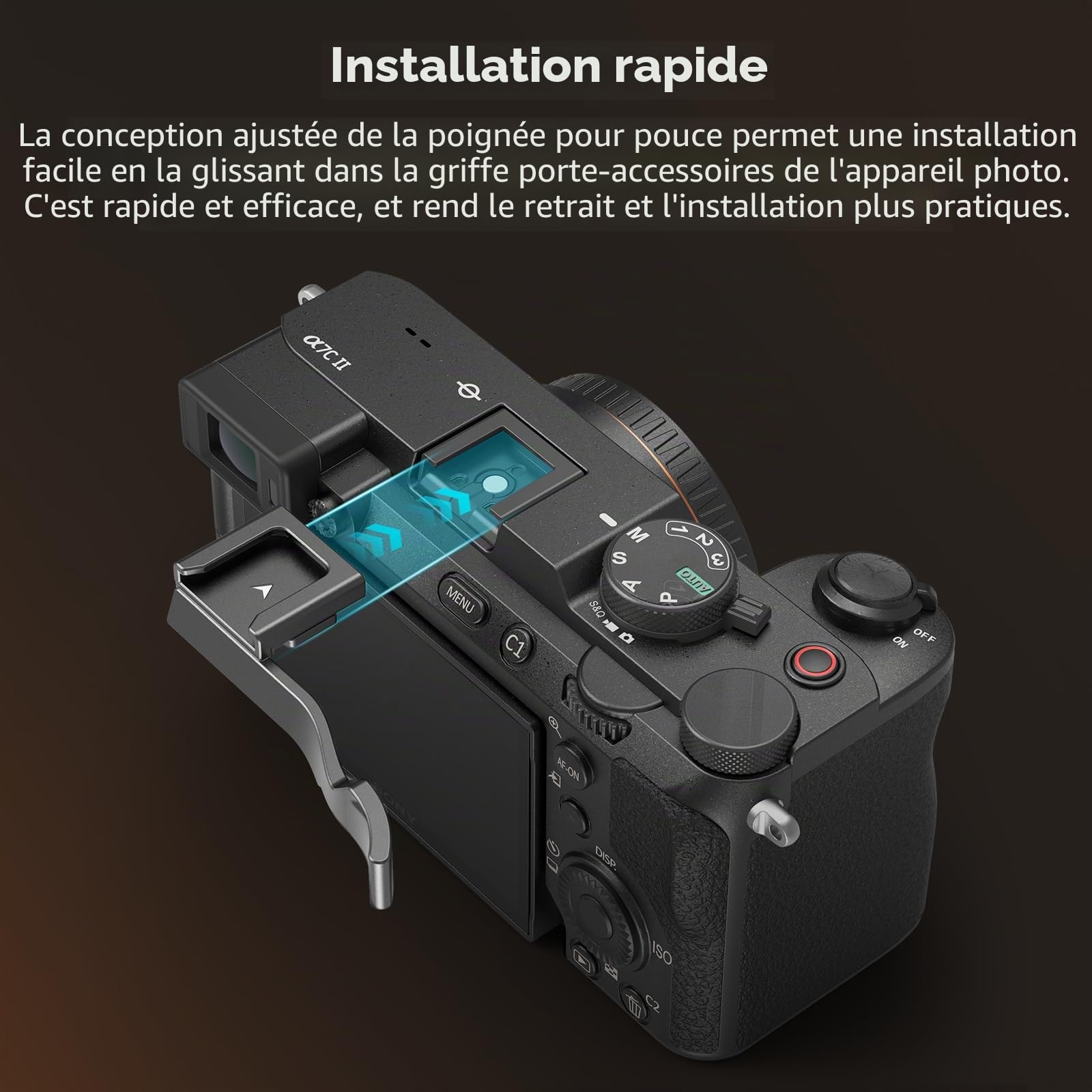 SMALLRGI Cold Shoe Poignée de Pouce pour Sony Alpha 7C II/Alpha 7CR / Alpha 7C, Design Ergonomique, Griffe Froide Intégrée, pour Lumière, Microphone, Poids Seulement 8 g (Noir) - 4820