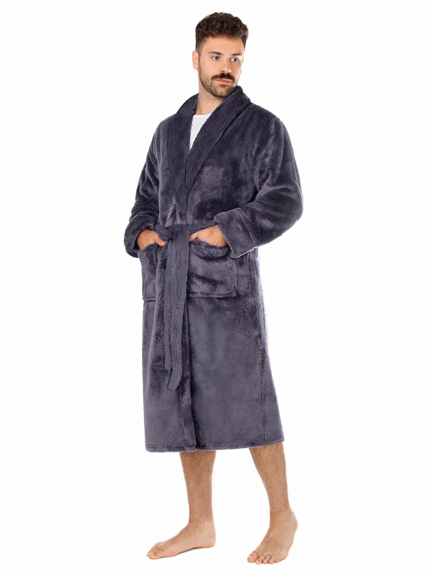 LEBENGOOD Vestaglia Uomo Inverno - Accappatoio Uomo - Morbido, Accogliente - Tasche - Cintura Regolabile- 100% Microfibra Oeko-Tex®