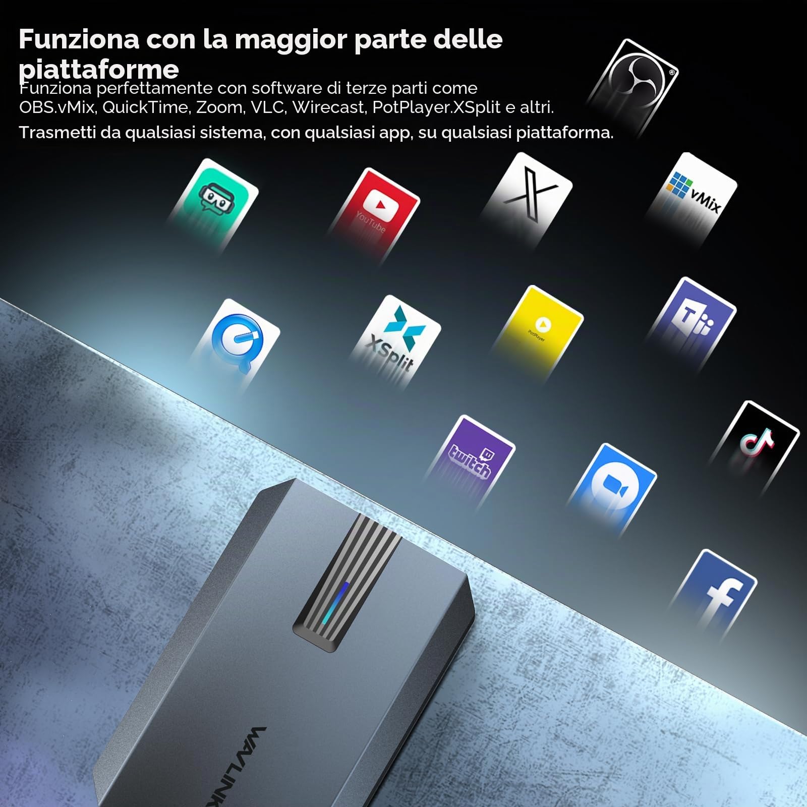 WAVLINK Scheda di registrazione video HDMI 4K, scheda di registrazione video HDMI per streaming live e giochi, latenza estremamente bassa, supporto VRR, plug-and-play, funziona con