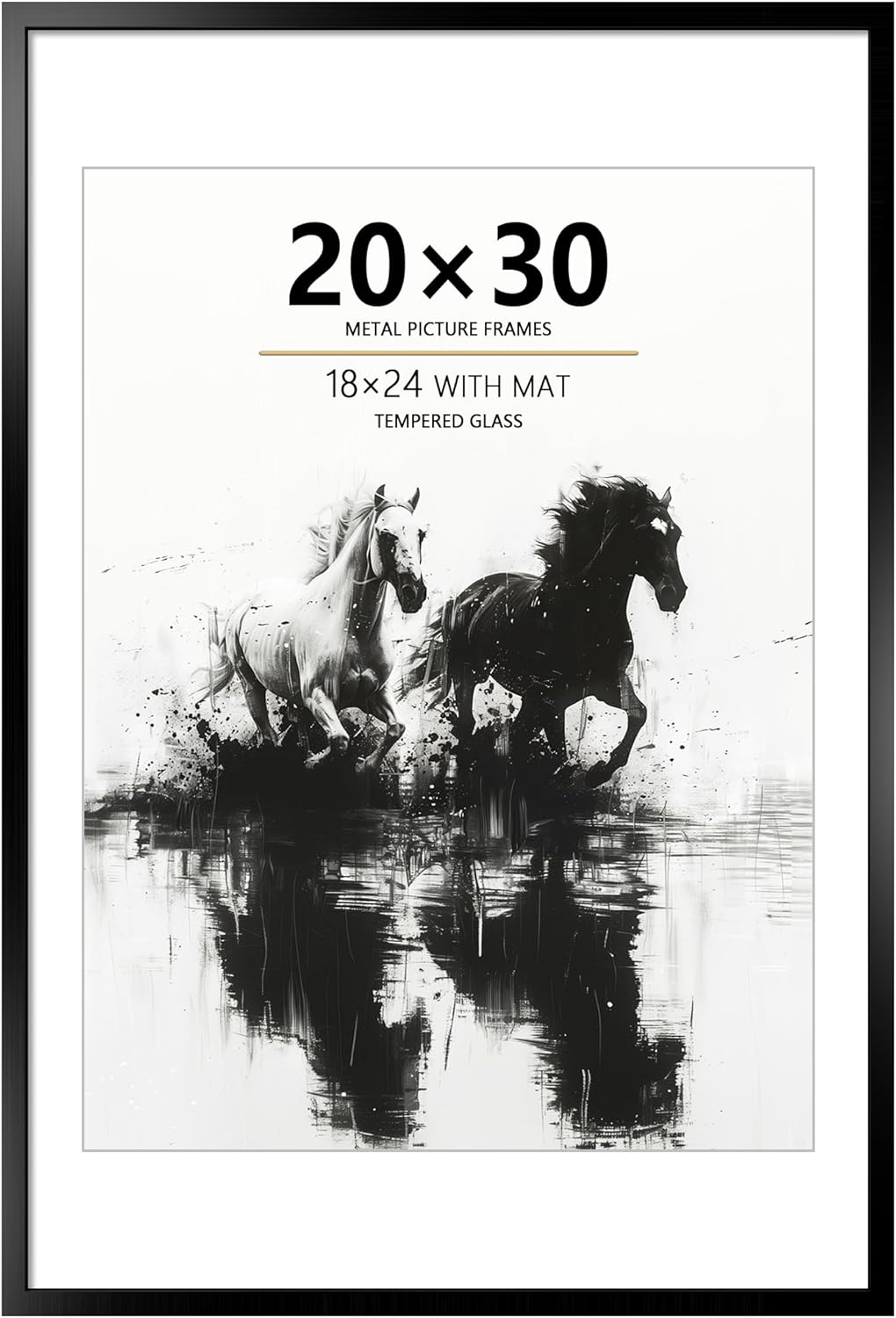 20x30 Metal Poster Frame - 20 x 30 Aluminum Picture Frame with Mat for 18x24 Photo, Tempered Glass Cover, Black Wall Hanging Photo Frame for Home Décor Black 20x30
