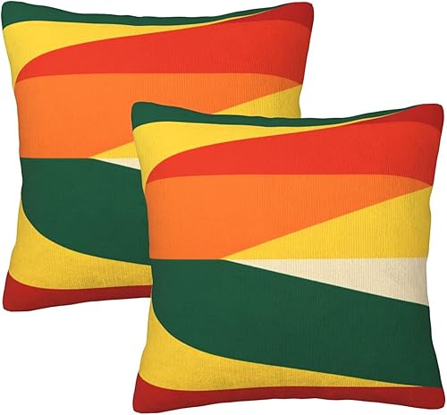 Pack of 2 Short Plush Throw Pillow Covers 18 X 18 Inch, Retro Red Green Orange Pillow Cover Comfortable Pillow Cases, Square Pillow Covers Cushion