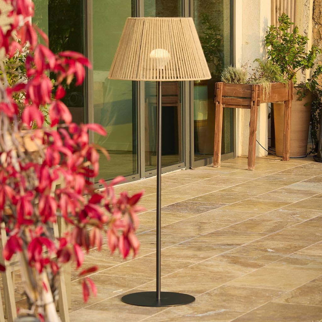 Lumisky Lámpara de pie inalámbrica pie metal LED blanco y multicolor regulable TALL RAFFY en cuerda natural H170cm con mando a distancia