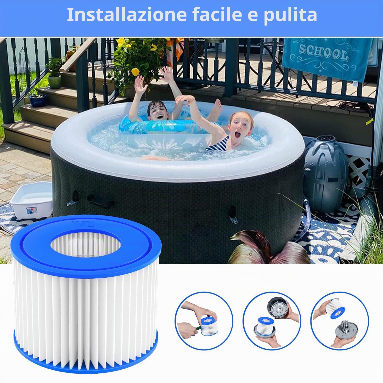8 Pezzi Cartuccia Filtro per Piscina Tipo VI, Cartucce Filtranti per Piscina Bestway Ricambio per Filtro per Pulizia Piscina Filtro Whirlpool per Lay Z Spa Miami Vegas Monaco