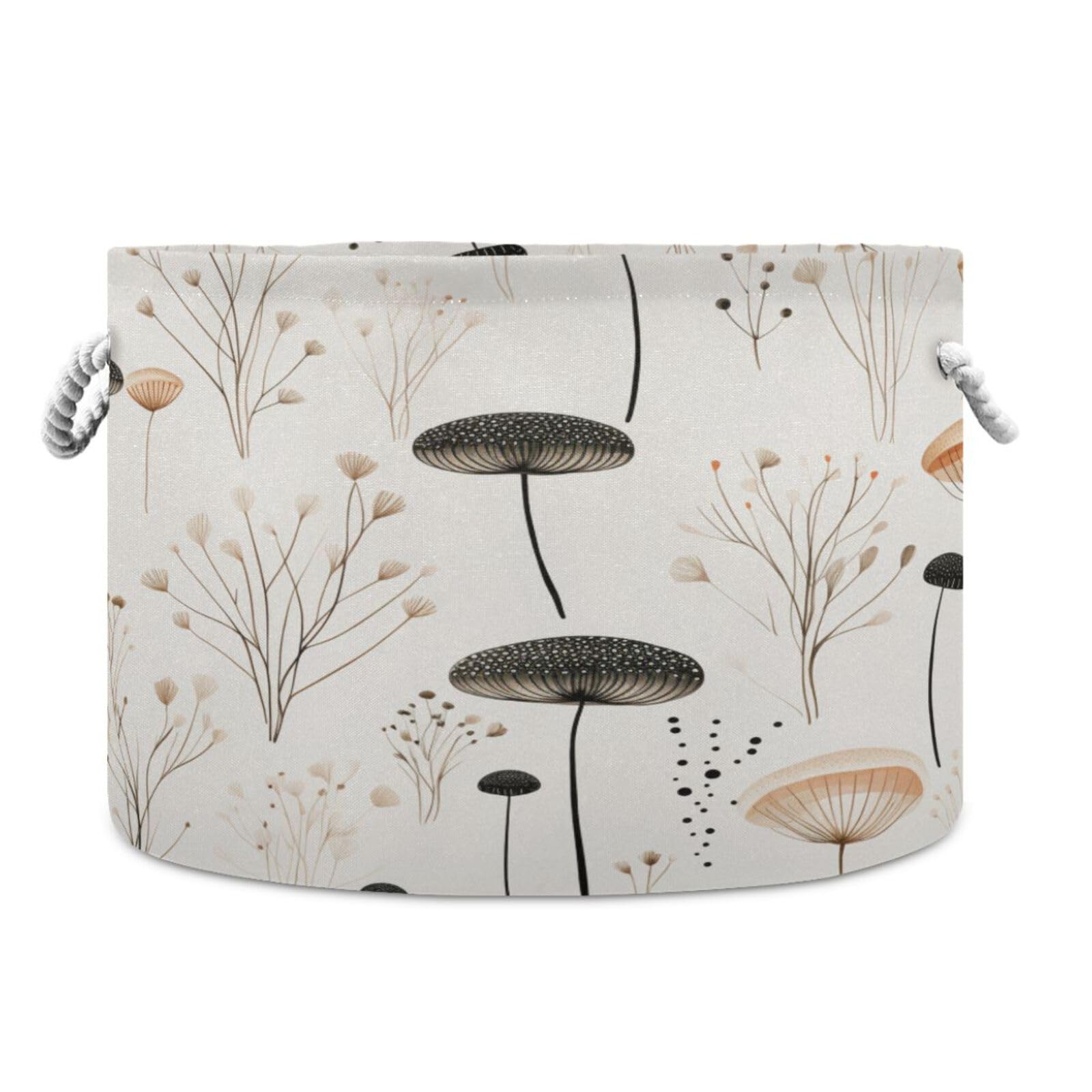 Canvas Storage Organizer Bin, Chinese Painting Mushroom Storage Basket Laundry Hamper with Handle for Clothes Playroom Decor, Large, 20 in Diameter