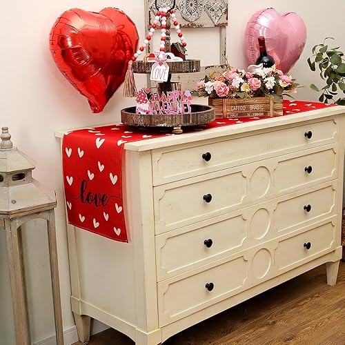 Miniatura 3 de ARKENY Camino de mesa para el día de San Valentín de 13 x 72 pulgadas, diseño de corazón de temporada de arpillera roja para interiores, cocina,