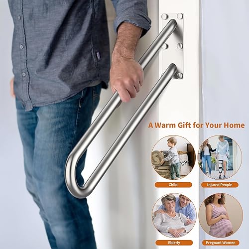 Miniatura 5 de Pasamanos en Forma de U de 28 Pulgadas para 1-5 Escalones - Tubo de 1.25", ZUEXT Barra de Agarre de Seguridad de Acero Inoxidable de Níquel