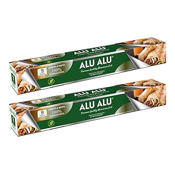 ALU ALU 9 Meters Aluminium Foil, Premium Quality, 11 Micron Thickness, Keeps Food Fresh Always, Perfect for Food Wrapping, Packing, Storing and Serving (Pack of 2)